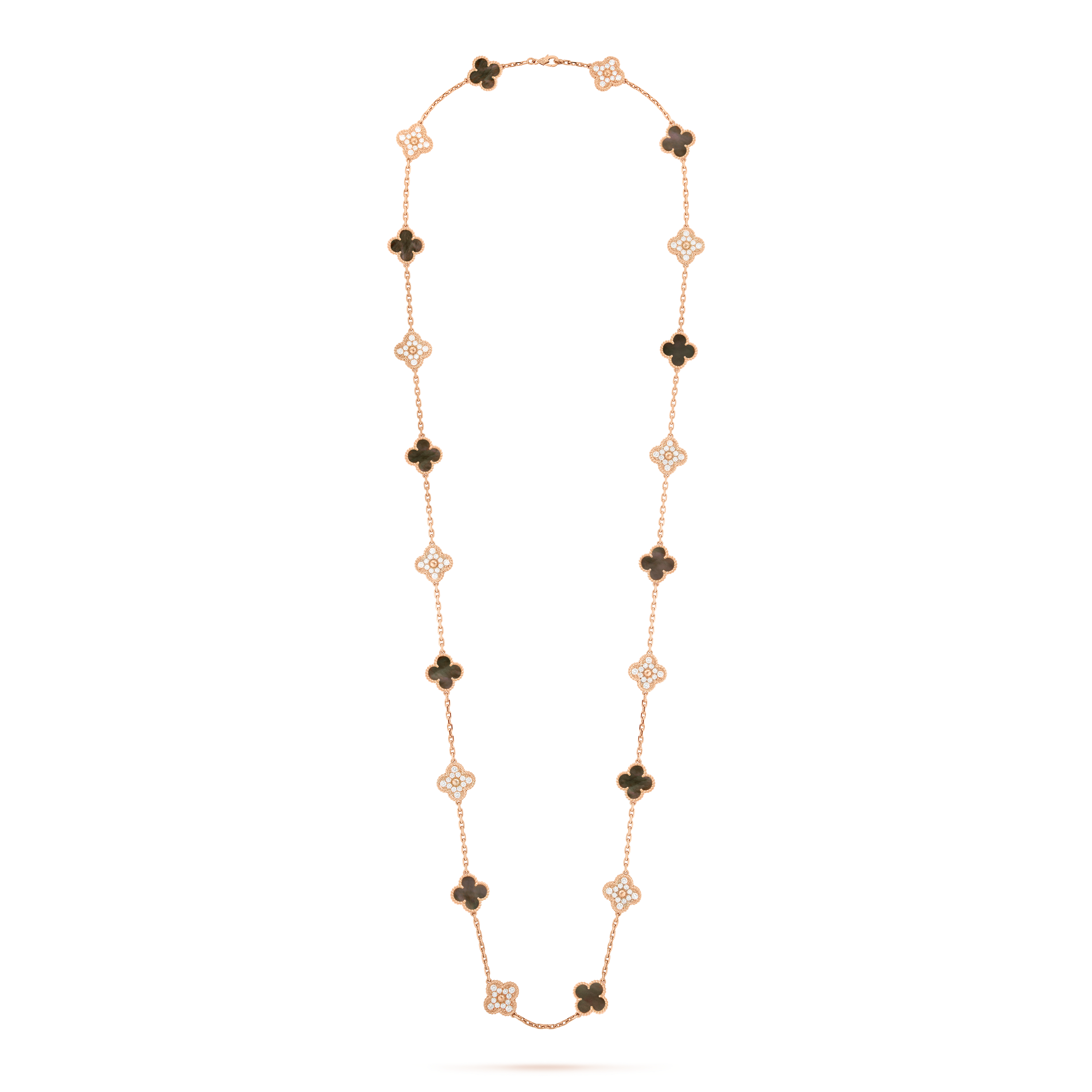 VCN038 20 Motif vca alhambra long necklace Gray mother of pearl with Diamond Rose Gold - ccfashionjewelry