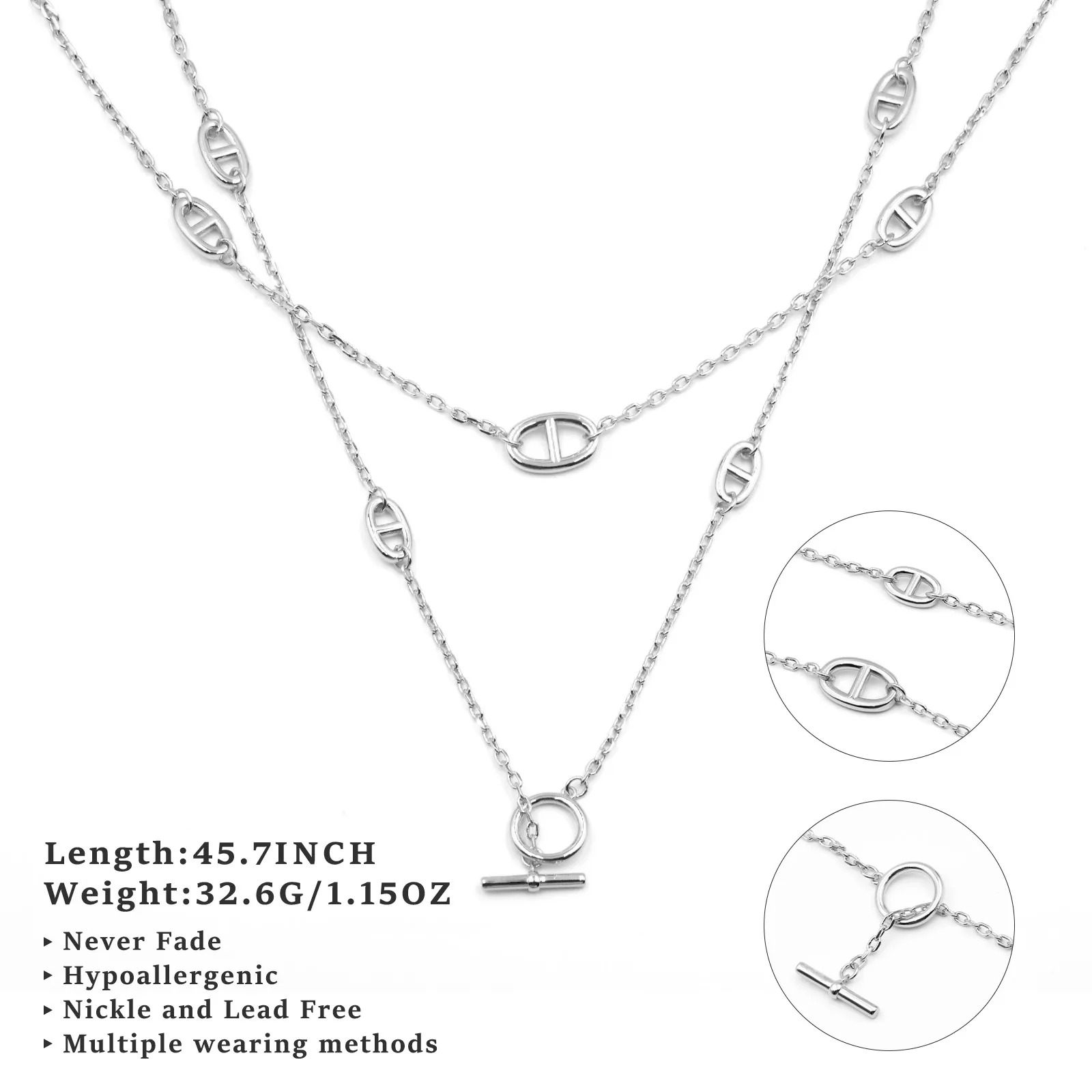 HMN006 120cm Hermes Chaine d'ancre Enchainee necklace Long chain - ccjewelryacc