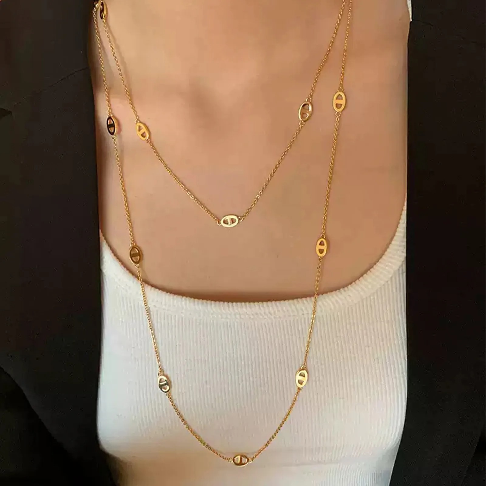 HMN006 120cm Hermes Chaine d'ancre Enchainee necklace Long chain - ccjewelryacc