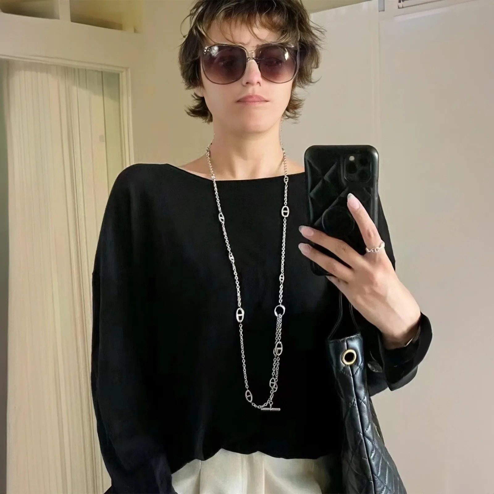 HMN006 120cm Hermes Chaine d'ancre Enchainee necklace Long chain - ccjewelryacc