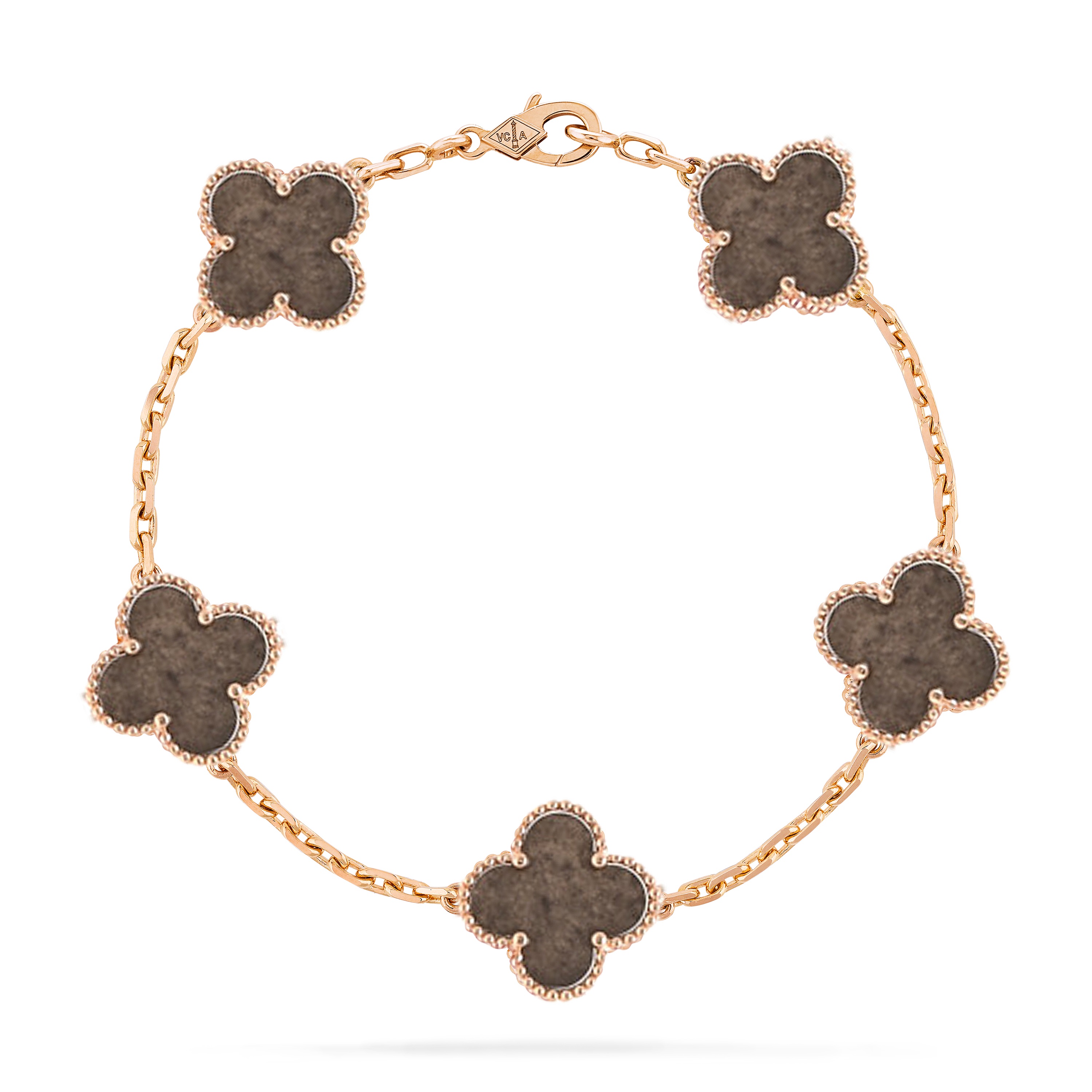 VCSV006 18k rose gold van cleef silver obsidian alhambra bracelet 5 motif - ccfashionjewelry