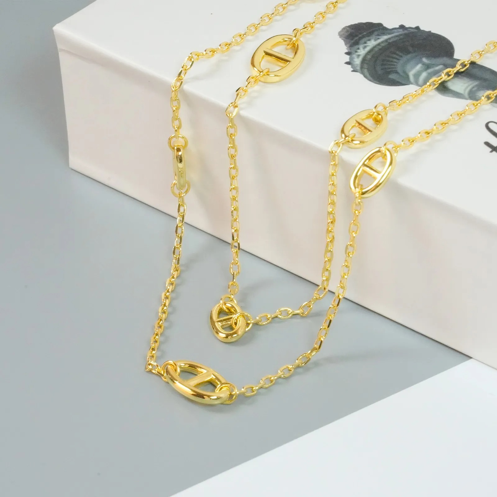 HMN006 120cm Hermes Chaine d'ancre Enchainee necklace Long chain - ccjewelryacc