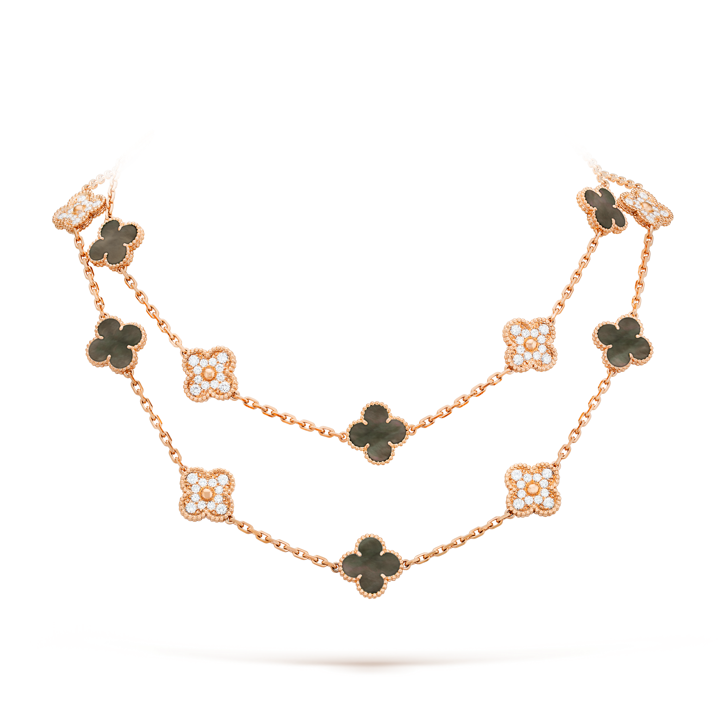 VCN038 20 Motif vca alhambra long necklace Gray mother of pearl with Diamond Rose Gold - ccfashionjewelry
