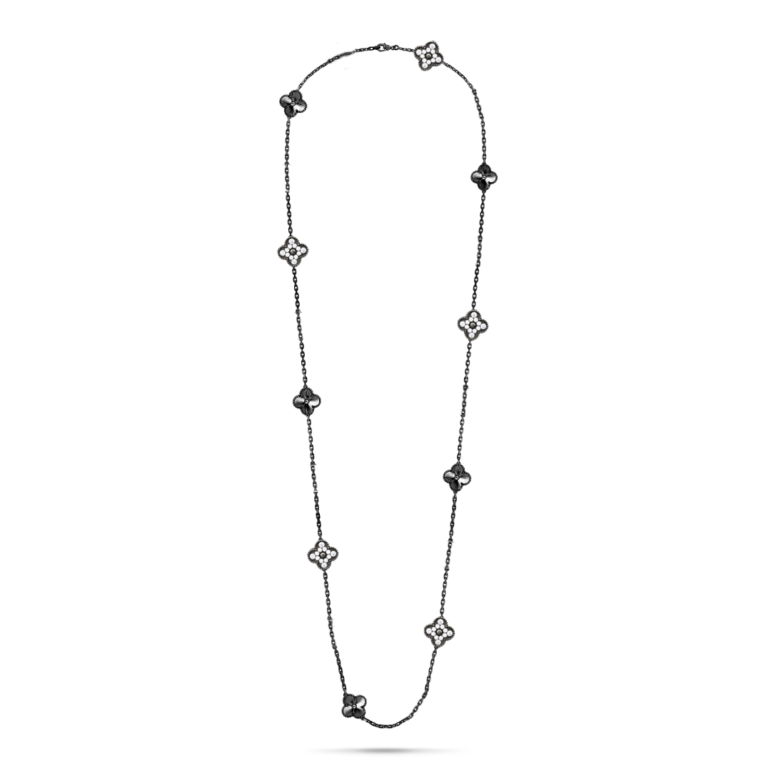 VCN085 VCA Vintage Alhambra long necklace Black 10 motifs - ccfashionjewelry