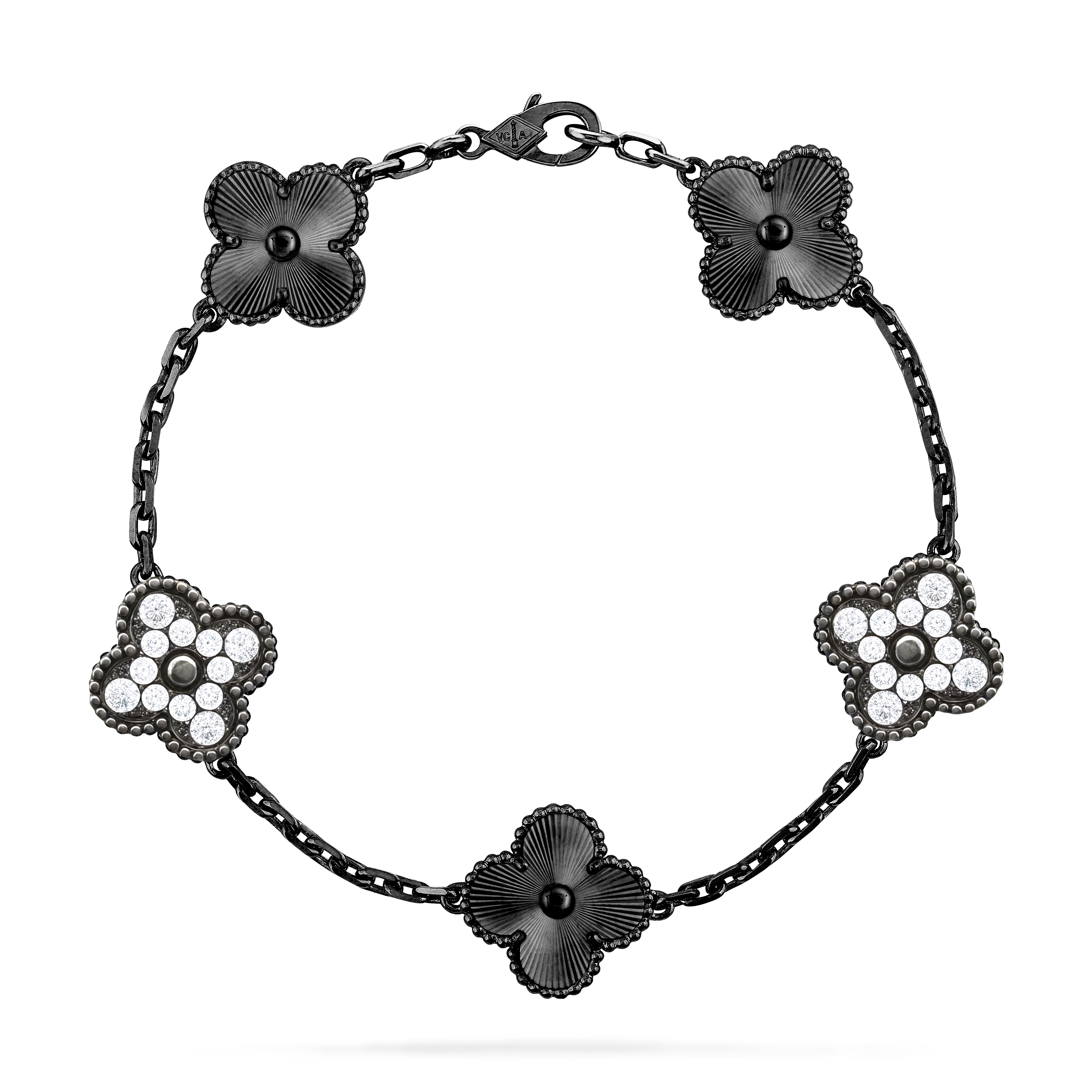 VCS035 vintage alhambra Bracelet black 5 motifs - ccjewelryacc