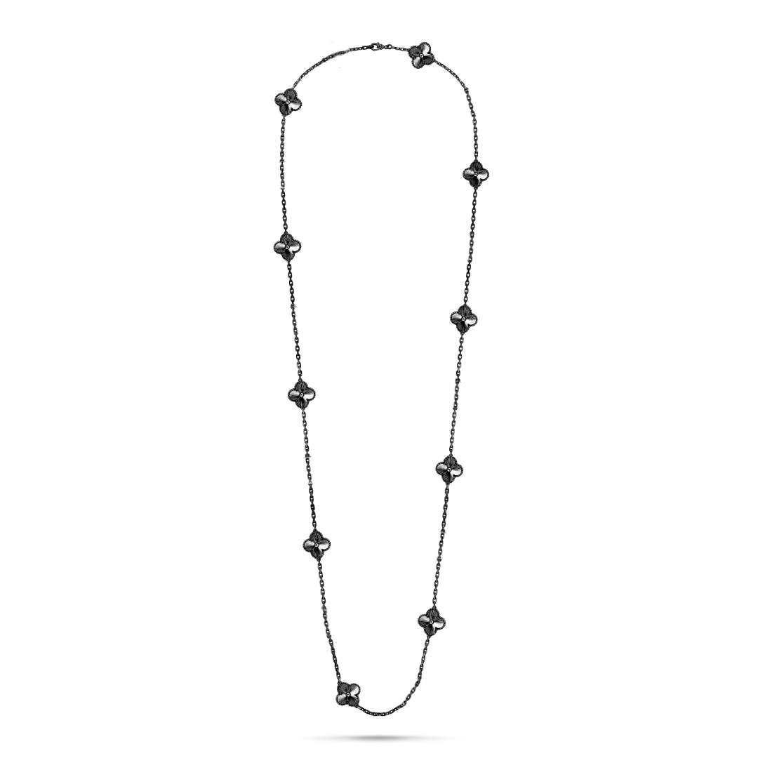 VCN085 VCA Vintage Alhambra long necklace Black 10 motifs - ccfashionjewelry