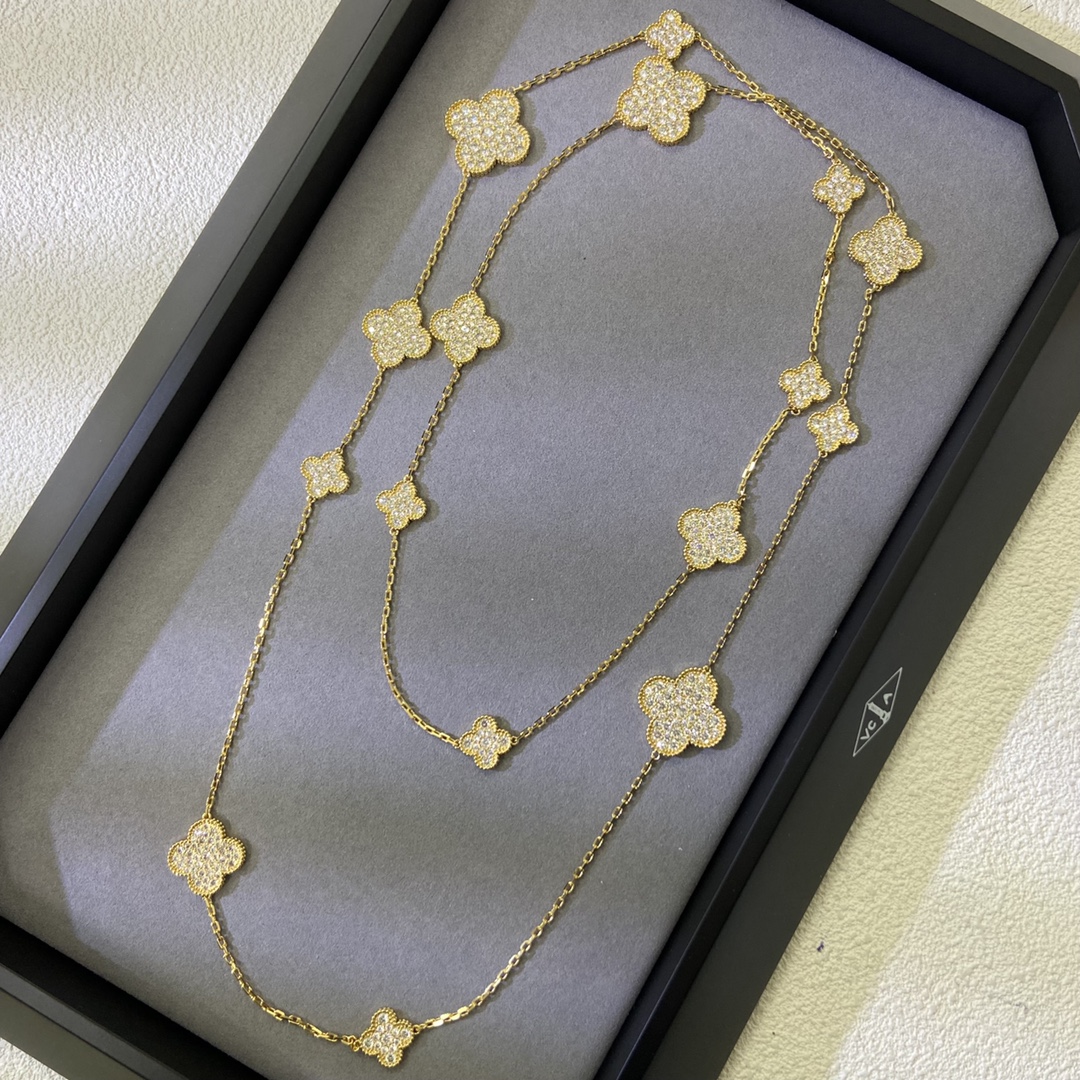 VCN037 VCA Magic Alhambra long necklace Diamond, 16 motifs - ccjewelryacc