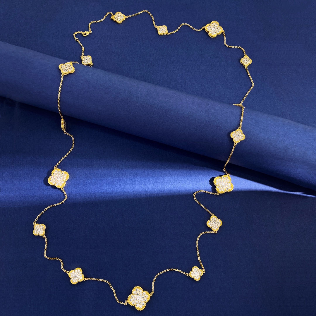 VCN037 VCA Magic Alhambra long necklace Diamond, 16 motifs - ccjewelryacc