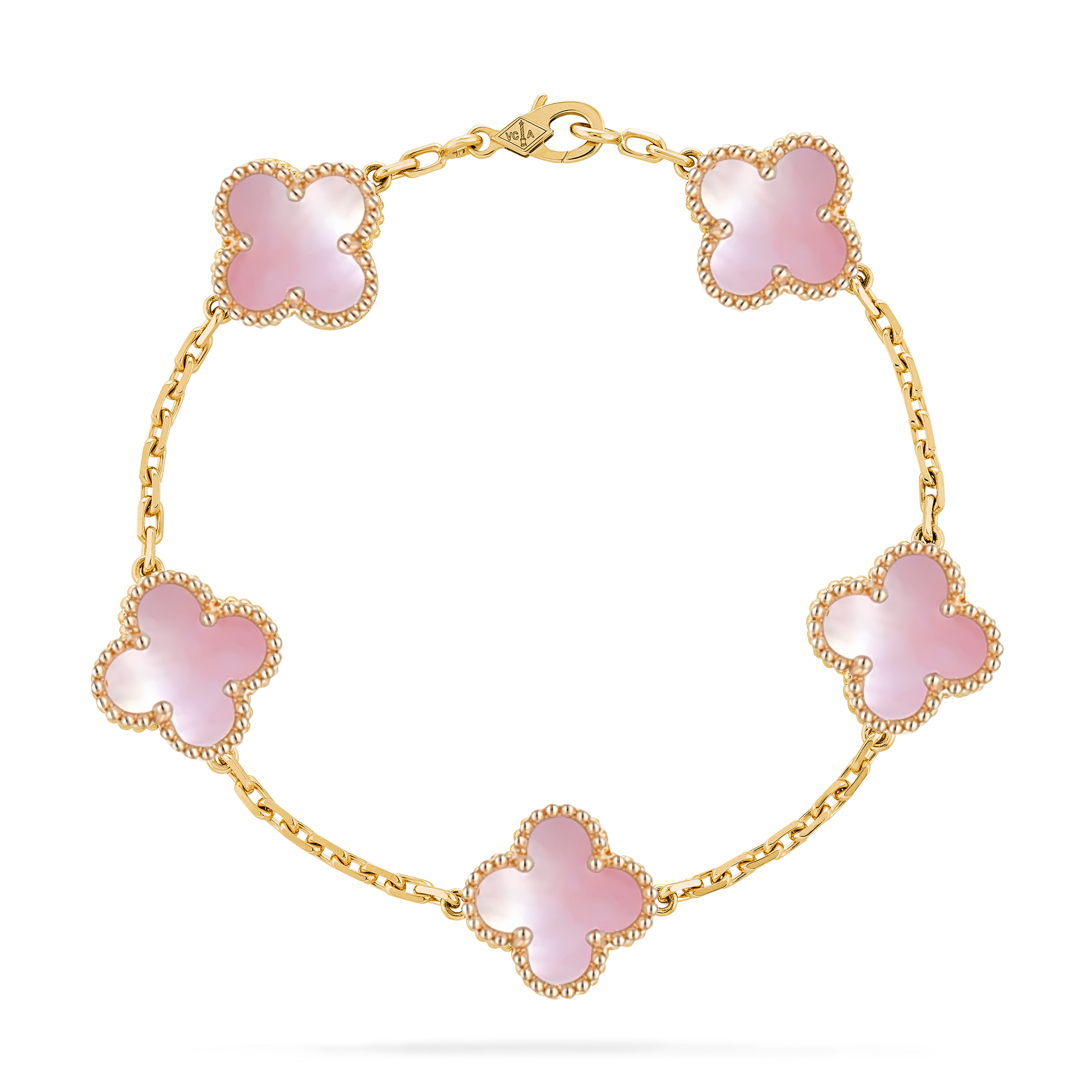 VCSV009 18k rose gold natural pink mother of pearl alhambra bracelet 5 motifs - ccfashionjewelry