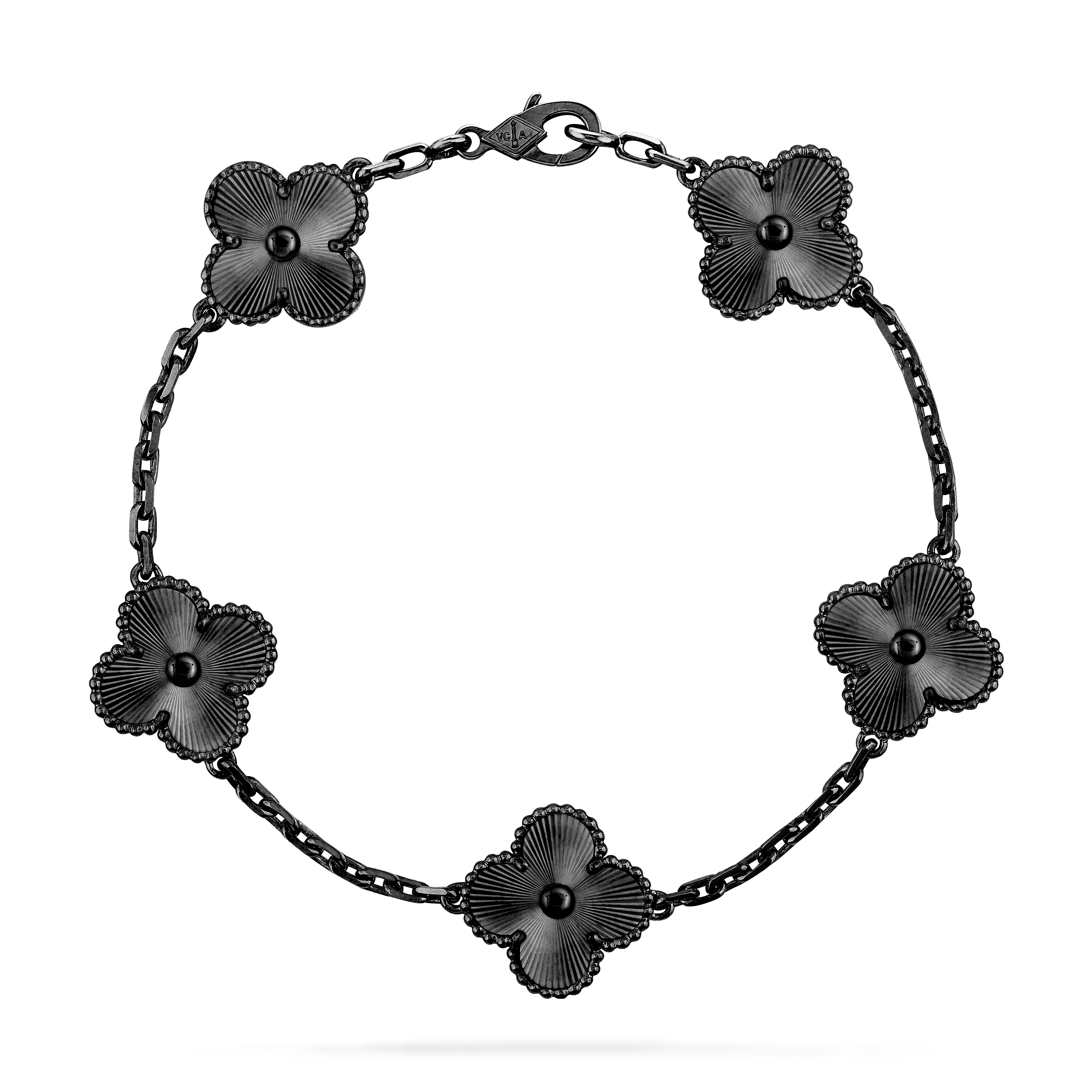 VCSV018 Black Vintage Alhambra bracelet, 5 motifs 18k - ccfashionjewelry