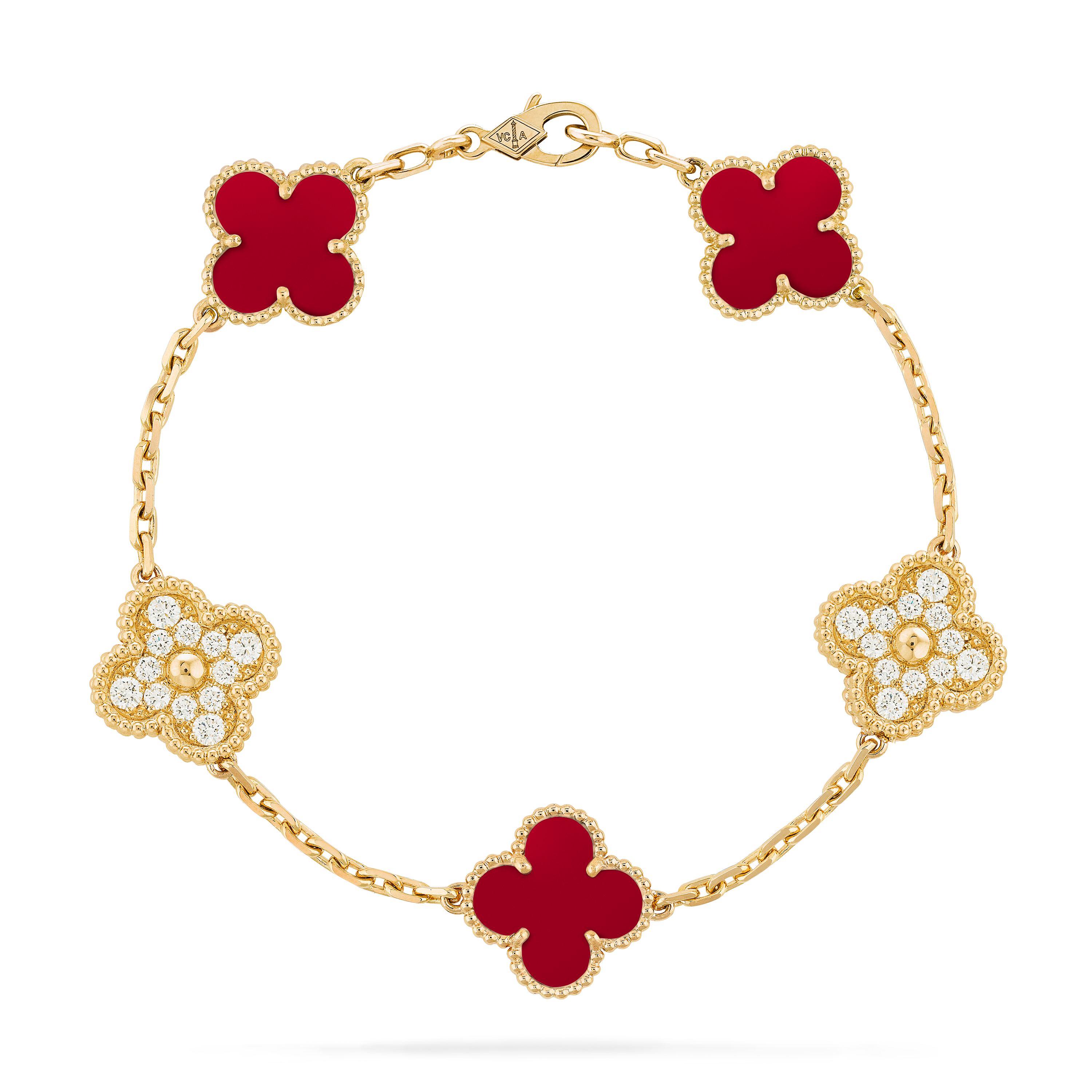 VCT015 VCA Red onyx stone Diamond Vintage Alhambra long necklace 20 motifs bracelet earring clip jewelry set - ccfashionjewelry