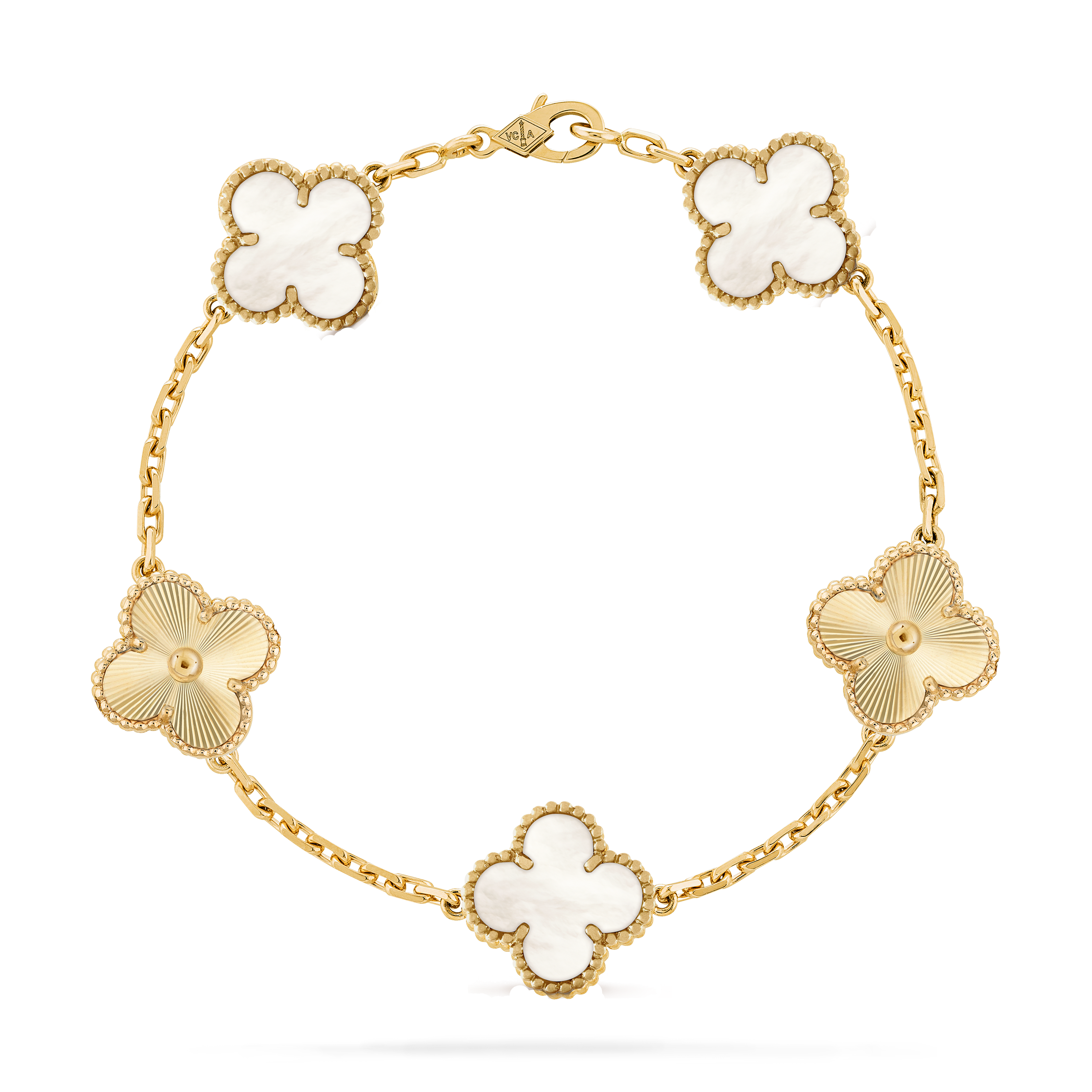 VCSV015 18K Gold mother of pearl Vintage Alhambra bracelet, 5 motifs - ccfashionjewelry