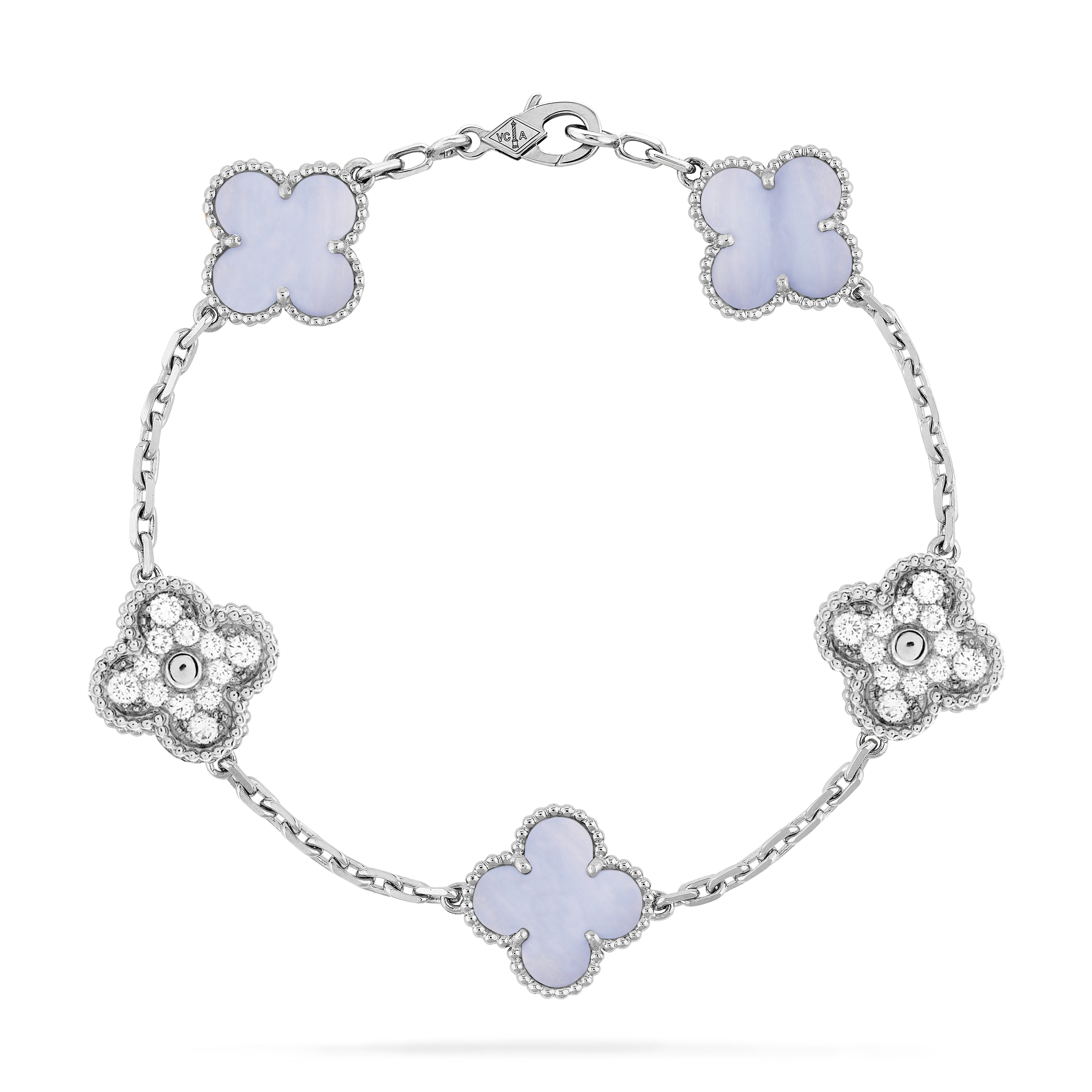 VCS006 vintage alhambra Bracelet Violet Chalcedony Silver 5 motifs - ccfashionjewelry
