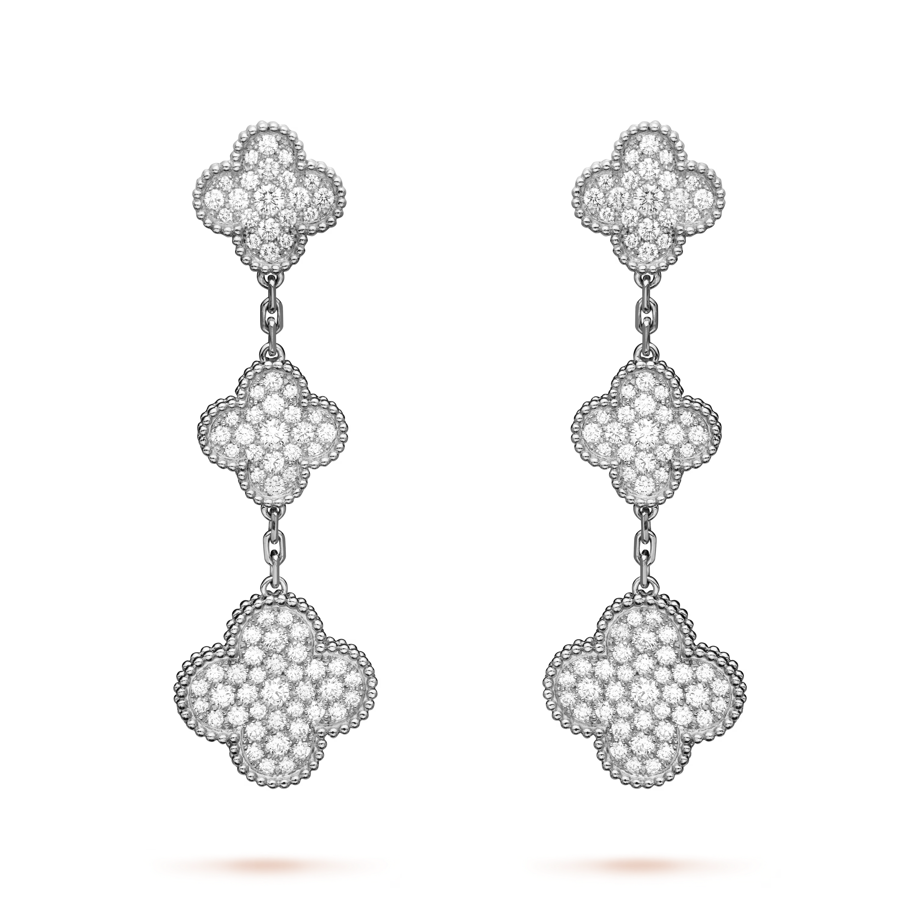 VCE021 VCA Vintage Magic Alhambra stud clip earring 3 motifs full Crystal diamond - ccfashionjewelry