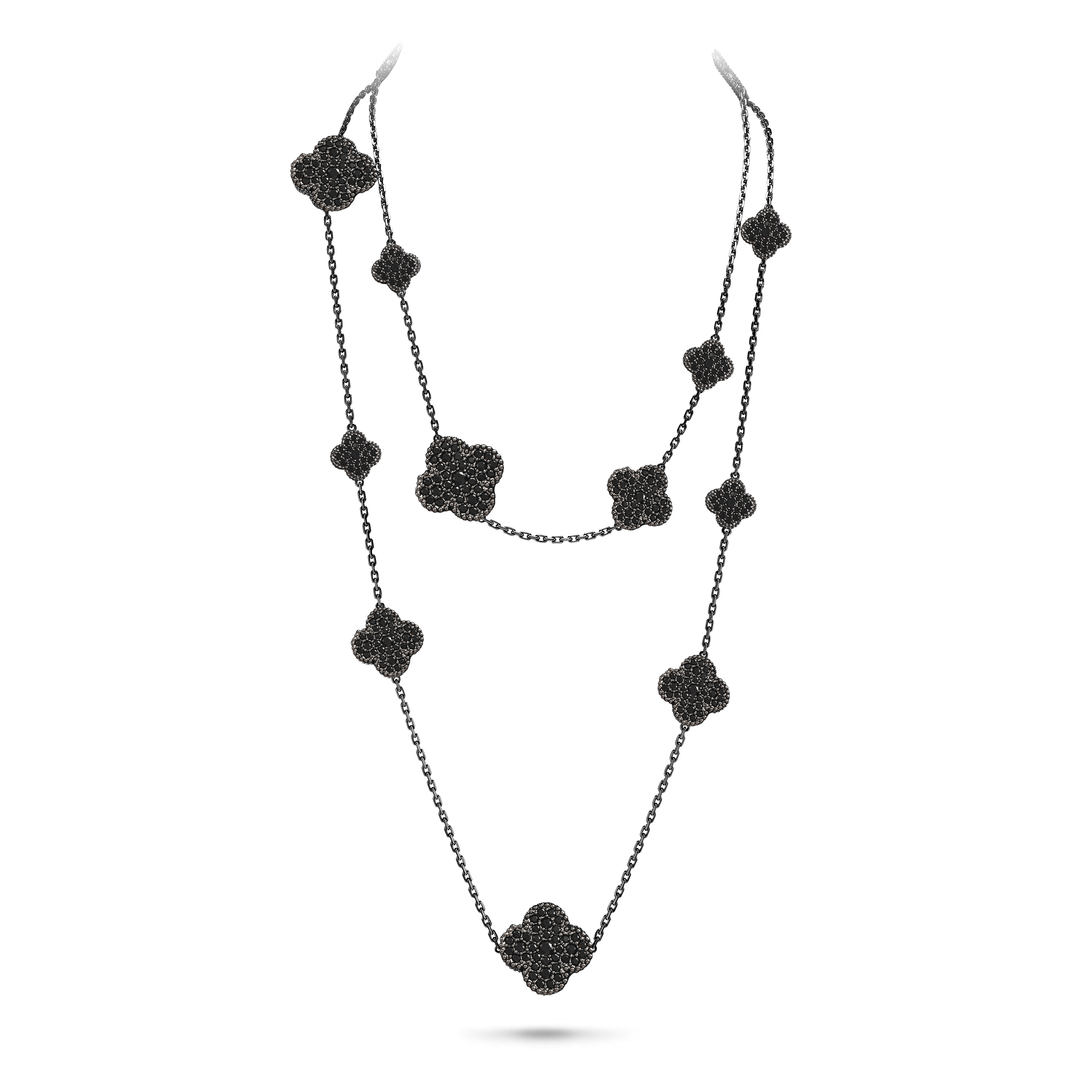 VCN034 Black Magic Alhambra long necklace with stone, 16 motifs - ccfashionjewelry