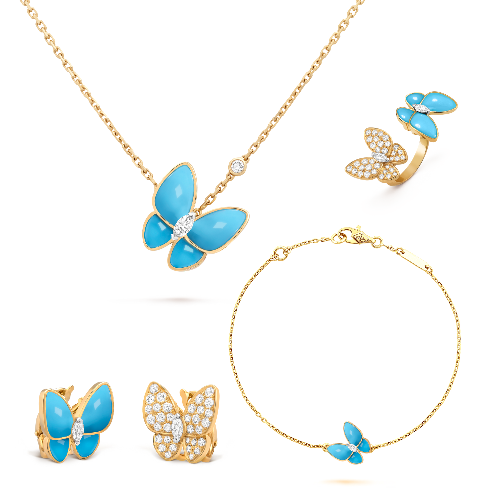 VCT005 Van cleef turquoise two butterfly series necklace bracelet earring ring jewelry set - ccfashionjewelry