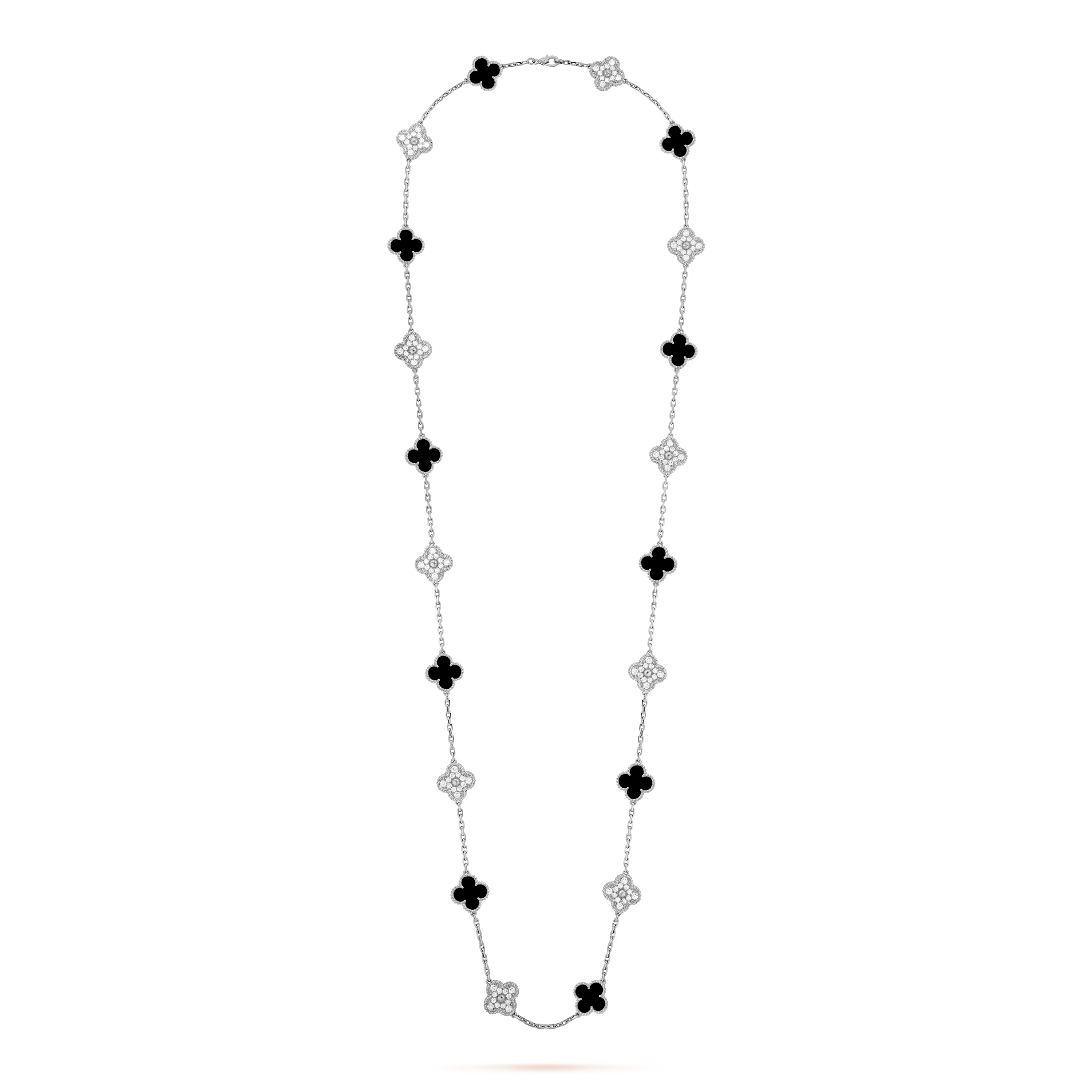 VCT017 VCA Black onyx stone Diamond Vintage Alhambra long necklace 20 motifs bracelet earring clip jewelry set - ccfashionjewelry