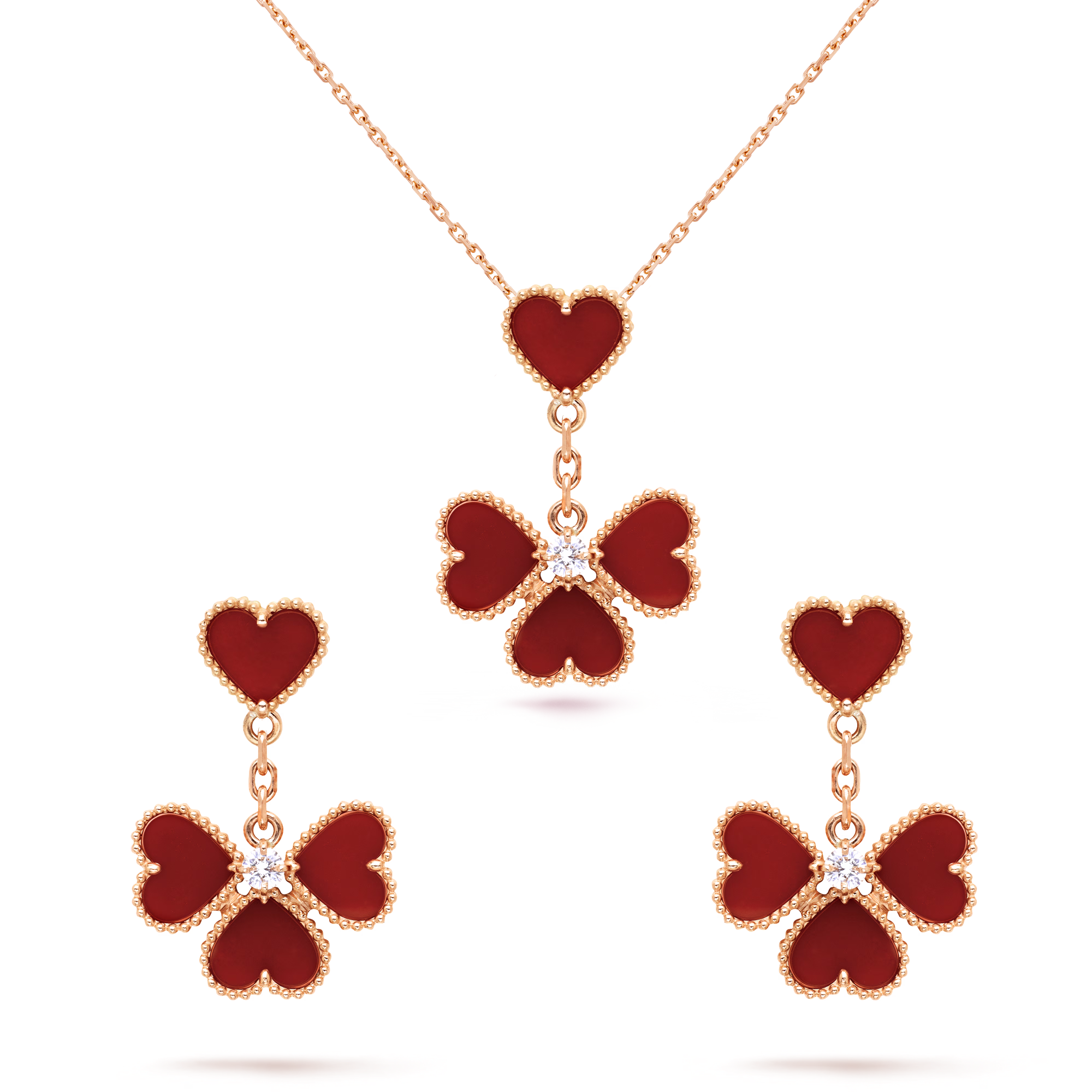 VCT002 VCA Sweet Hearts earrings pendant necklace rose gold, Carnelian, Diamond - ccfashionjewelry