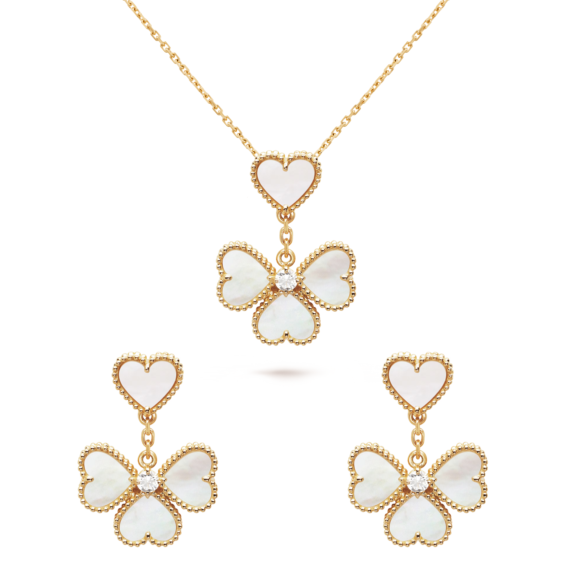 VCT001 VCA Sweet Hearts earrings pendant necklace ,mother of pearl , Diamond - ccfashionjewelry