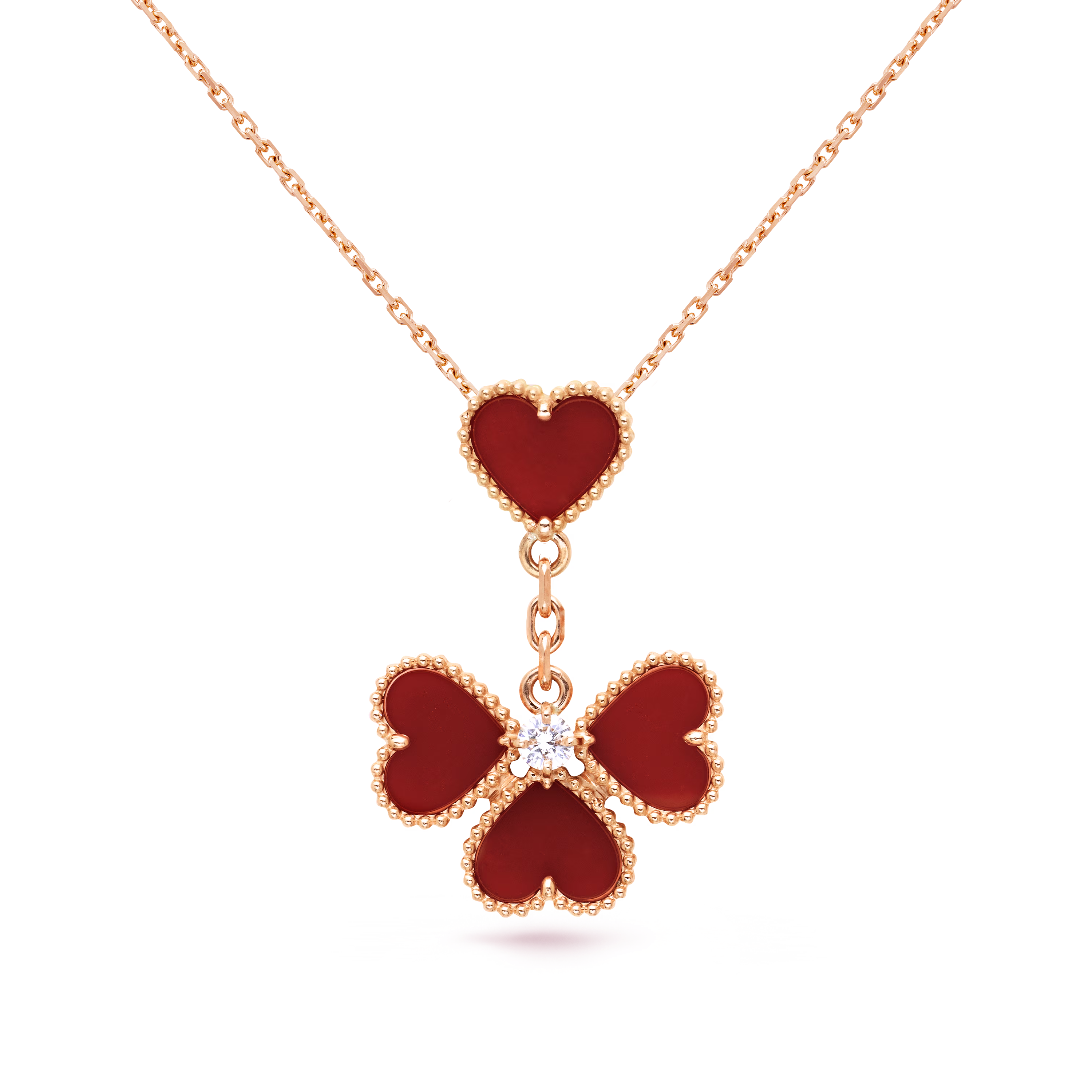 VCT002 VCA Sweet Hearts earrings pendant necklace rose gold, Carnelian, Diamond - ccfashionjewelry