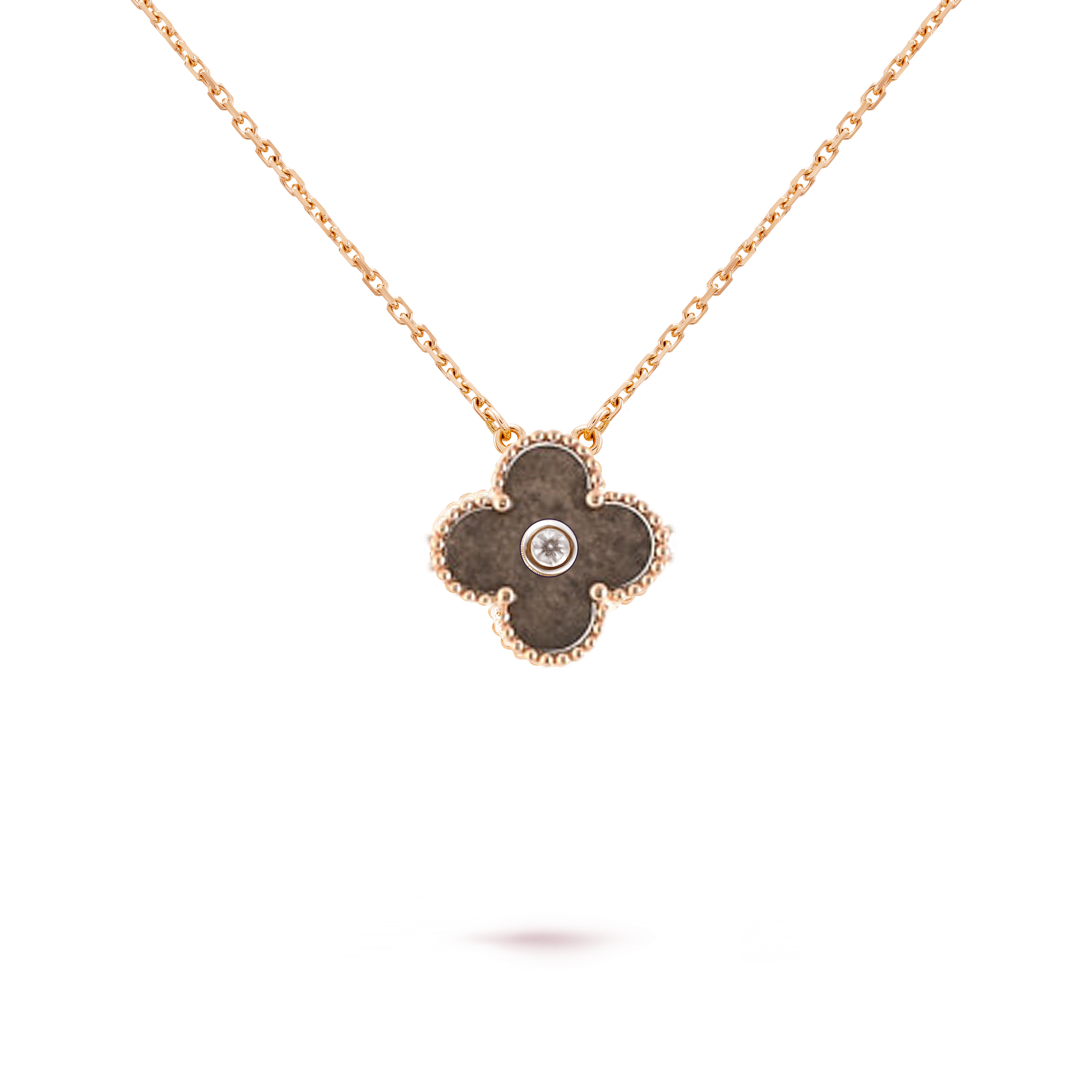 VCN020 Silver obsidian Gemstone Vintage Alhambra necklace - ccfashionjewelry