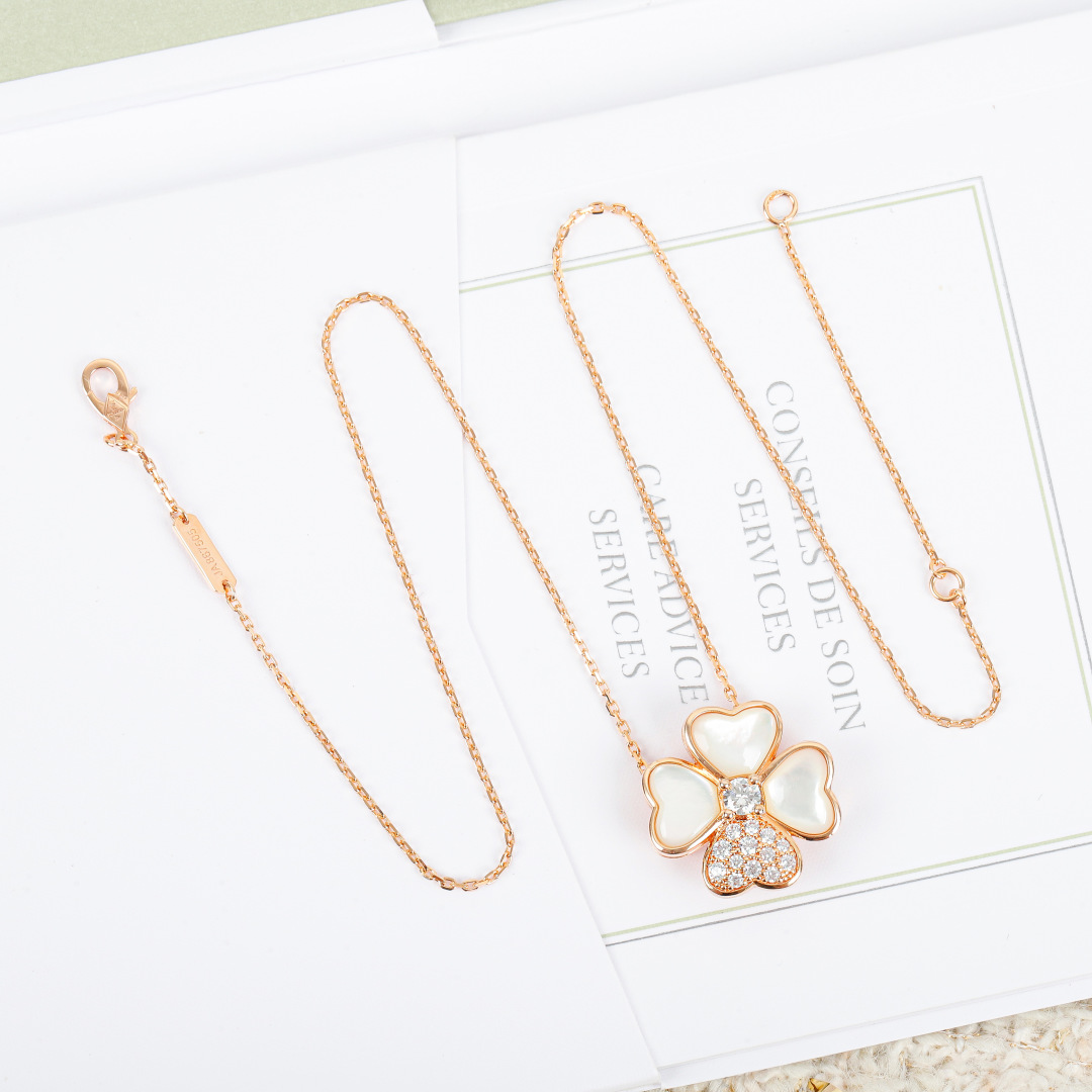 VCNV009 18k Rose Gold VCA cosmos mother of pearl pendant necklace - ccjewelryacc