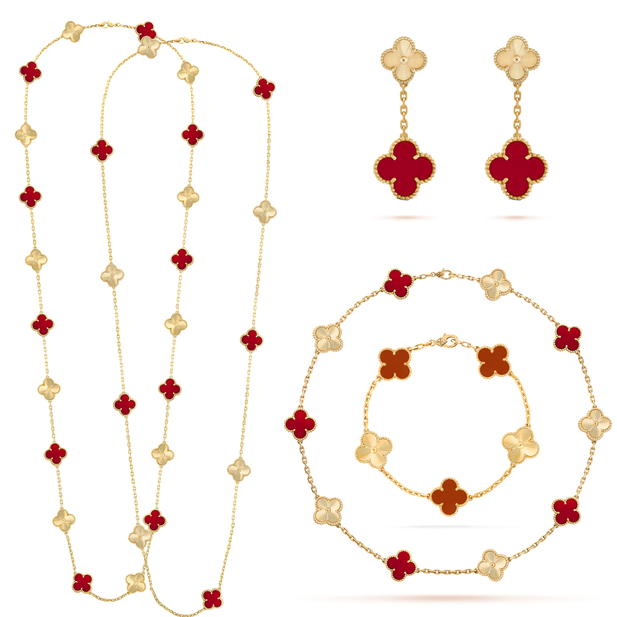 VCT007 VCA Vintage Alhambra red agate series jewelry set - ccfashionjewelry