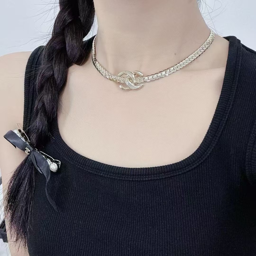CCN254 CC logo choker Snake chain Necklace - ccjewelryacc