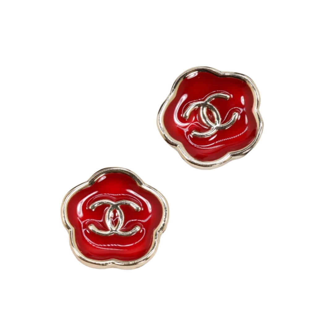 CCE350 Chanel Red enamel Camellia stud earrings for women - ccjewelryacc