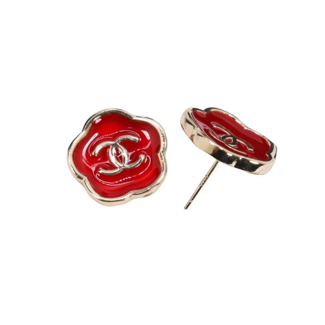 CCE350 Chanel Red enamel Camellia stud earrings for women - ccfashionjewelry