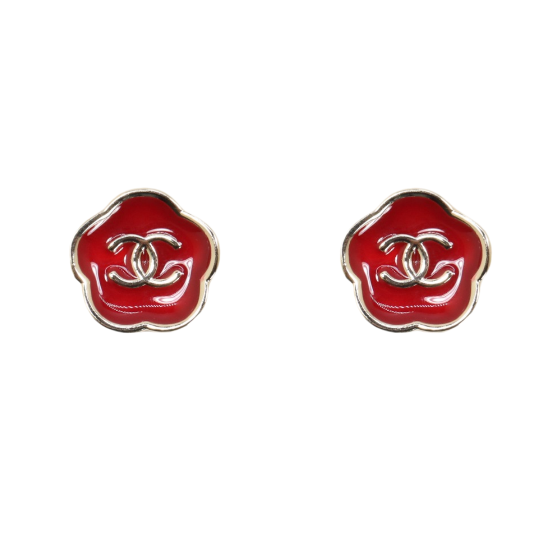 CCE350 Chanel Red enamel Camellia stud earrings for women - ccfashionjewelry