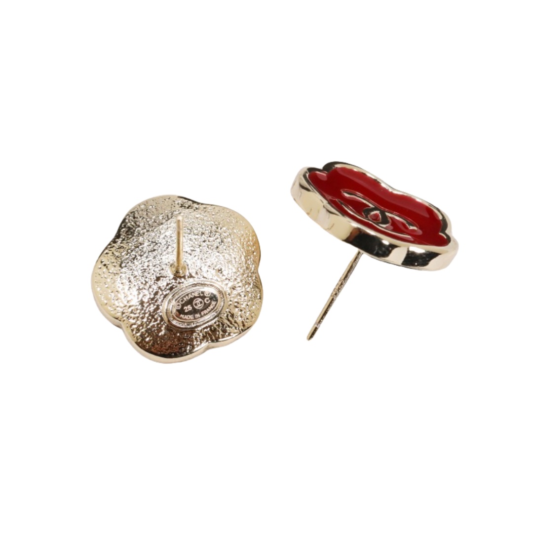 CCE350 Chanel Red enamel Camellia stud earrings for women - ccjewelryacc