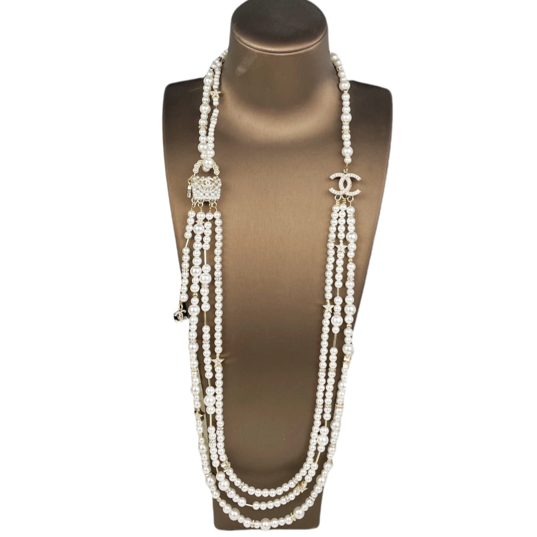 CCL102 Chanel Handmade woven bag with multi-layered sweater chain pearl necklace for women - ccfashionjewelry