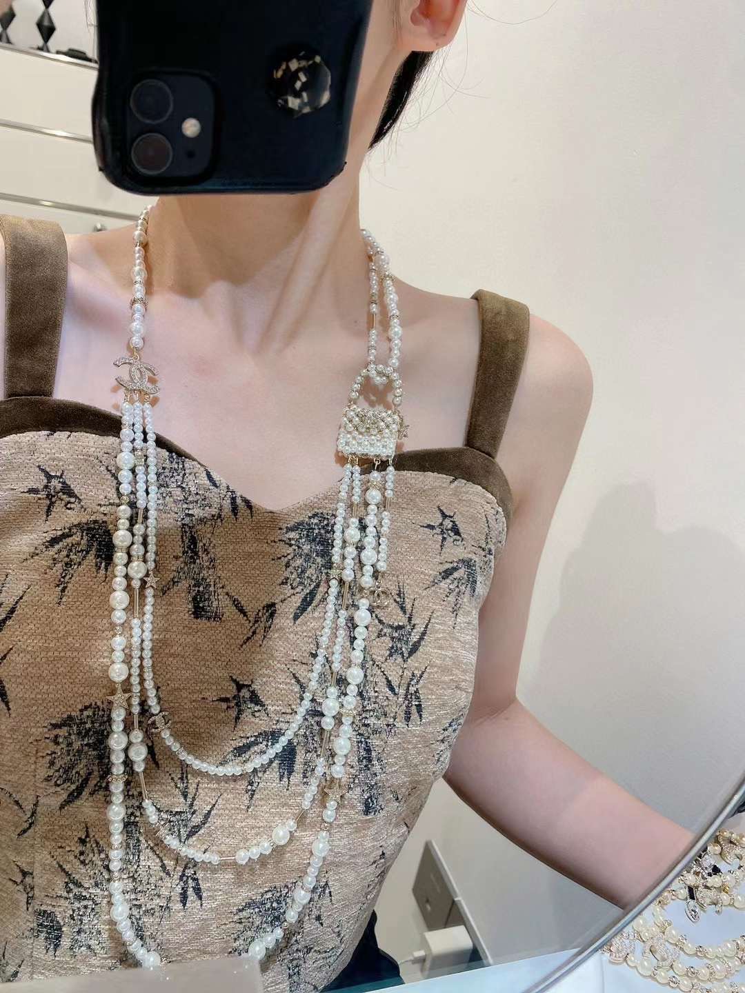 CCL102 Chanel Handmade woven bag with multi-layered sweater chain pearl necklace for women - ccjewelryacc