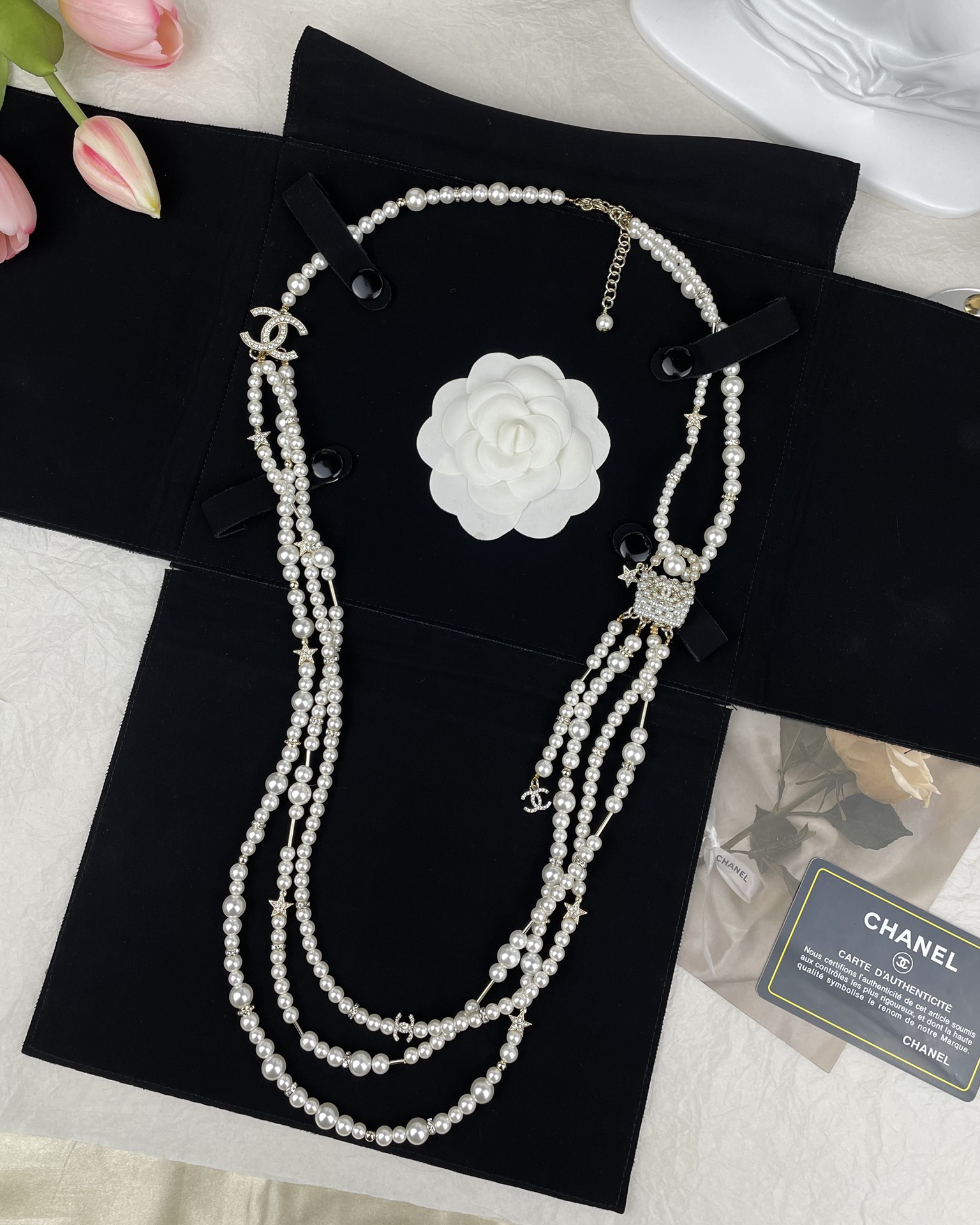 CCL102 Chanel Handmade woven bag with multi-layered sweater chain pearl necklace for women - ccjewelryacc