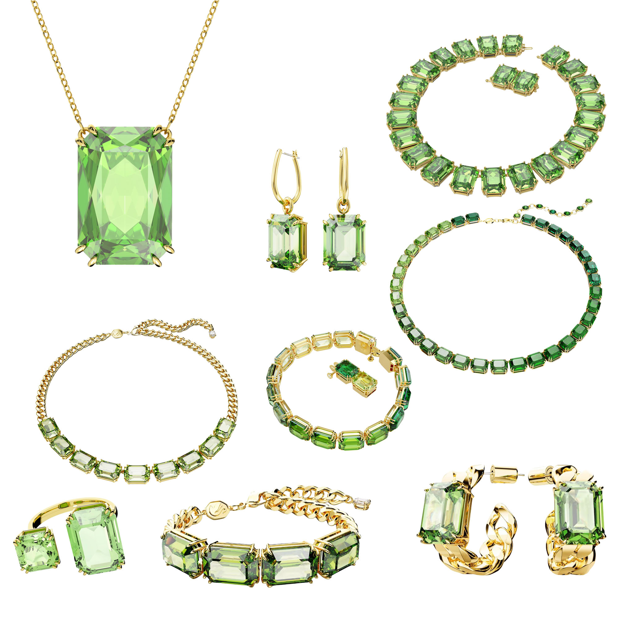 SVT009 Swarovski Millenia Green Cube Austria Crystal Choker Necklace bracelet hoop earrings for women - ccfashionjewelry