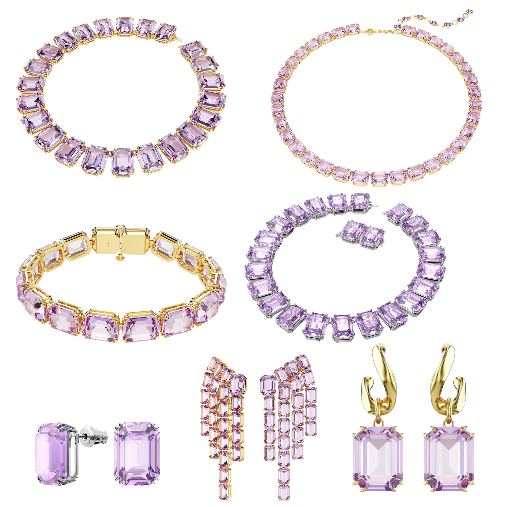 SVT011 Swarovski Millenia Purple Cube Austria Crystal Choker Necklace bracelet hoop earrings for women - ccfashionjewelry