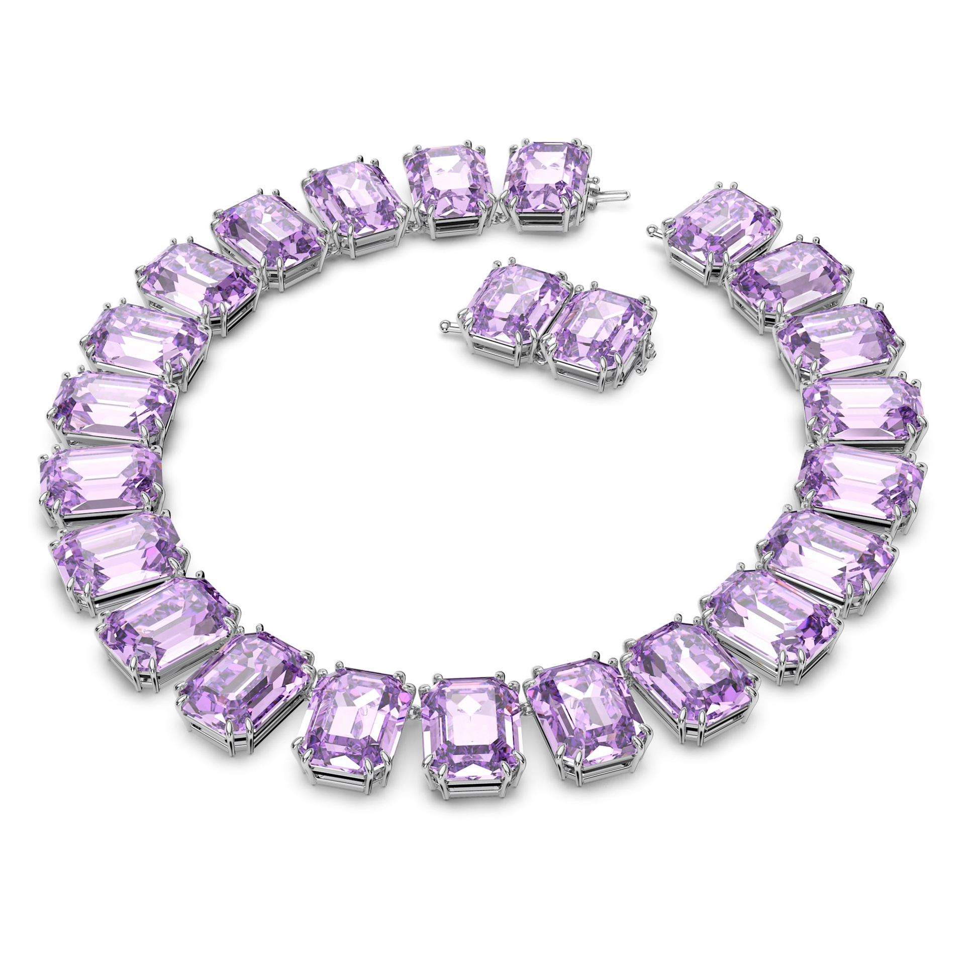 SVT011 Swarovski Millenia Purple Cube Austria Crystal Choker Necklace bracelet hoop earrings for women - ccfashionjewelry