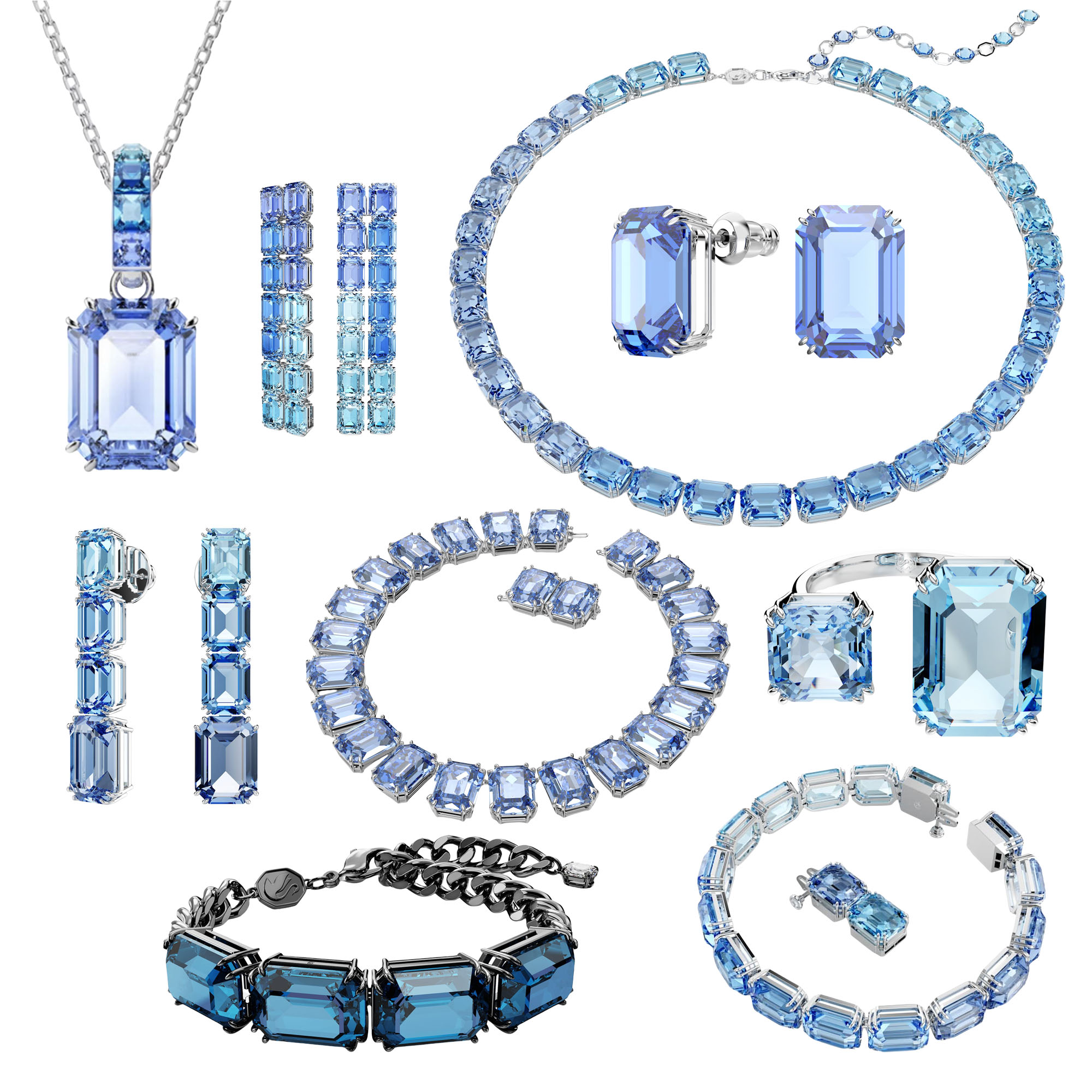 SVT010 Swarovski Millenia Blue Cube Austria Crystal Choker Necklace bracelet hoop earrings for women - ccfashionjewelry