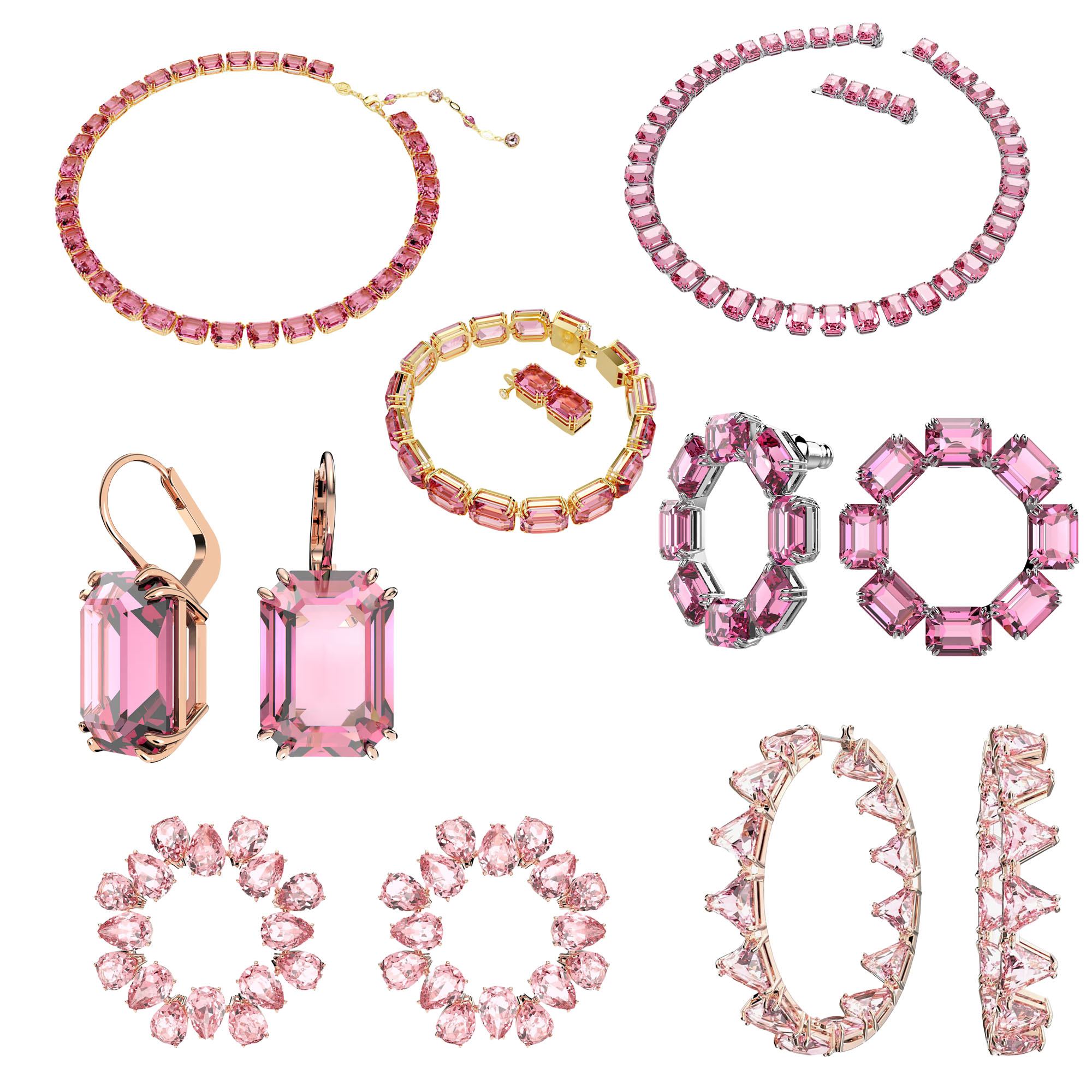 SVT012 Swarovski Millenia Pink Cube Austria Crystal Choker Necklace bracelet hoop earrings for women - ccfashionjewelry
