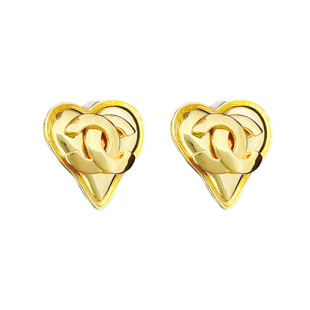 CCE351 24K gold plated vintage chanel heart earring clip for women - ccfashionjewelry