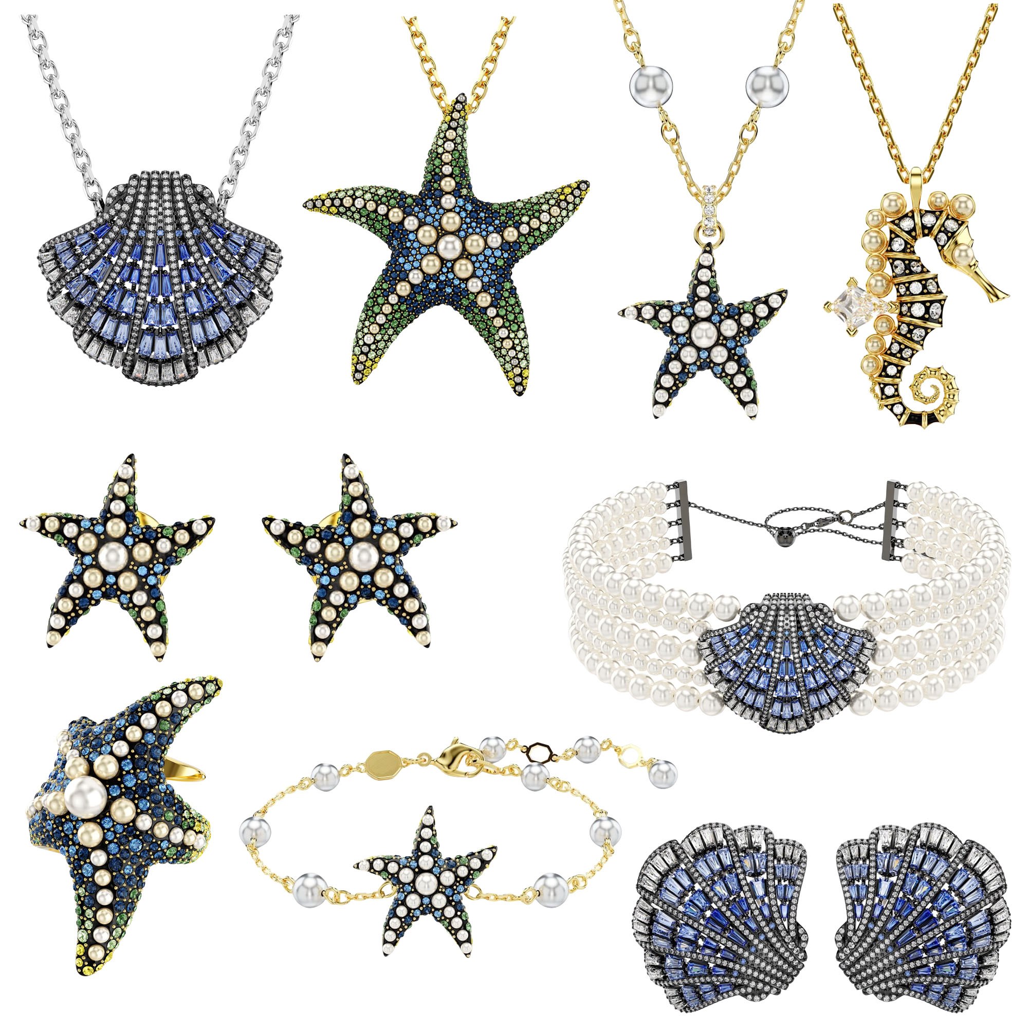 SVT015 Swarovski Idyllia Seashells, starfish Hippocampus Choker Necklace bracelet earrings Ring for women - ccfashionjewelry