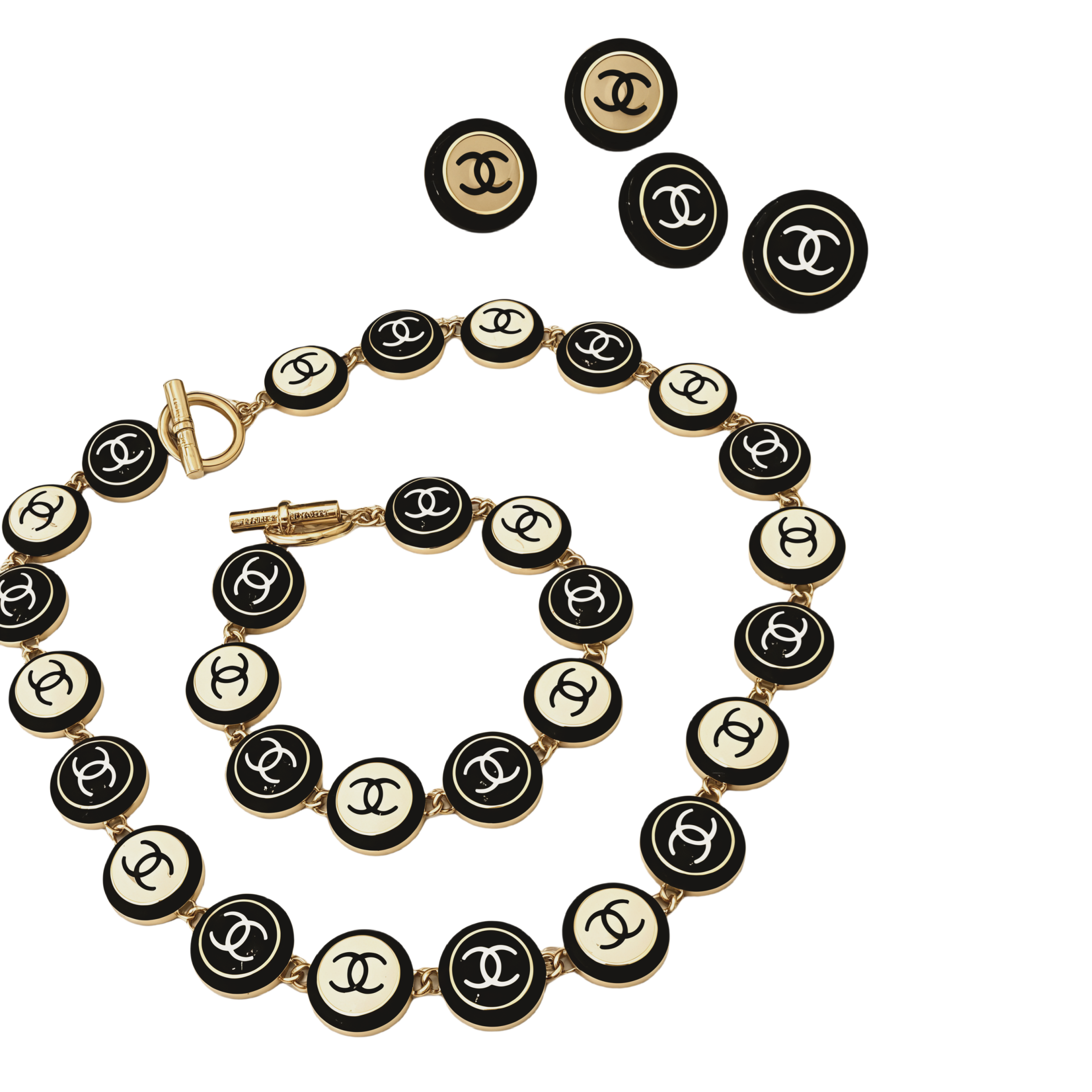 CCT002 Chanel Button Charms Choker and bracelet ,stud earring Jewelry Set for women - ccfashionjewelry