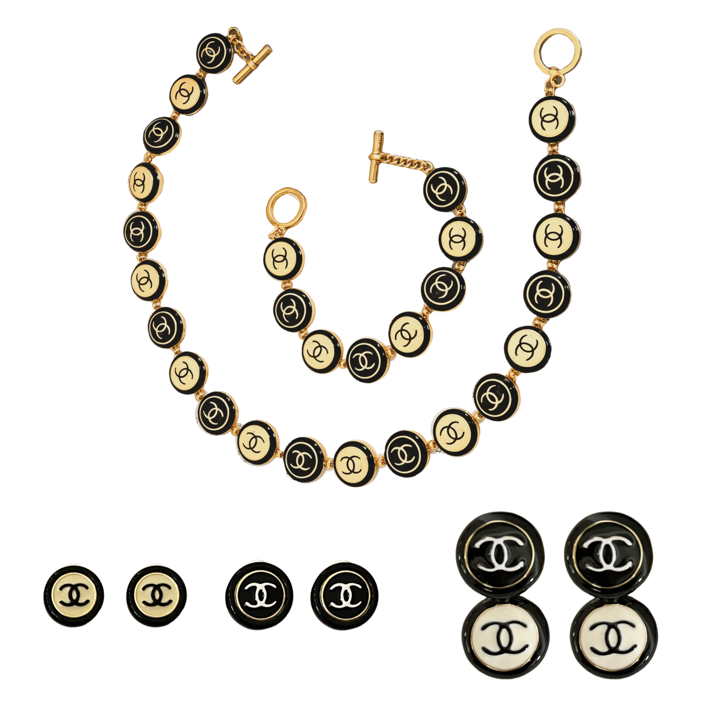 CCT002 Chanel Button Charms Choker and bracelet ,stud earring Jewelry Set for women - ccfashionjewelry