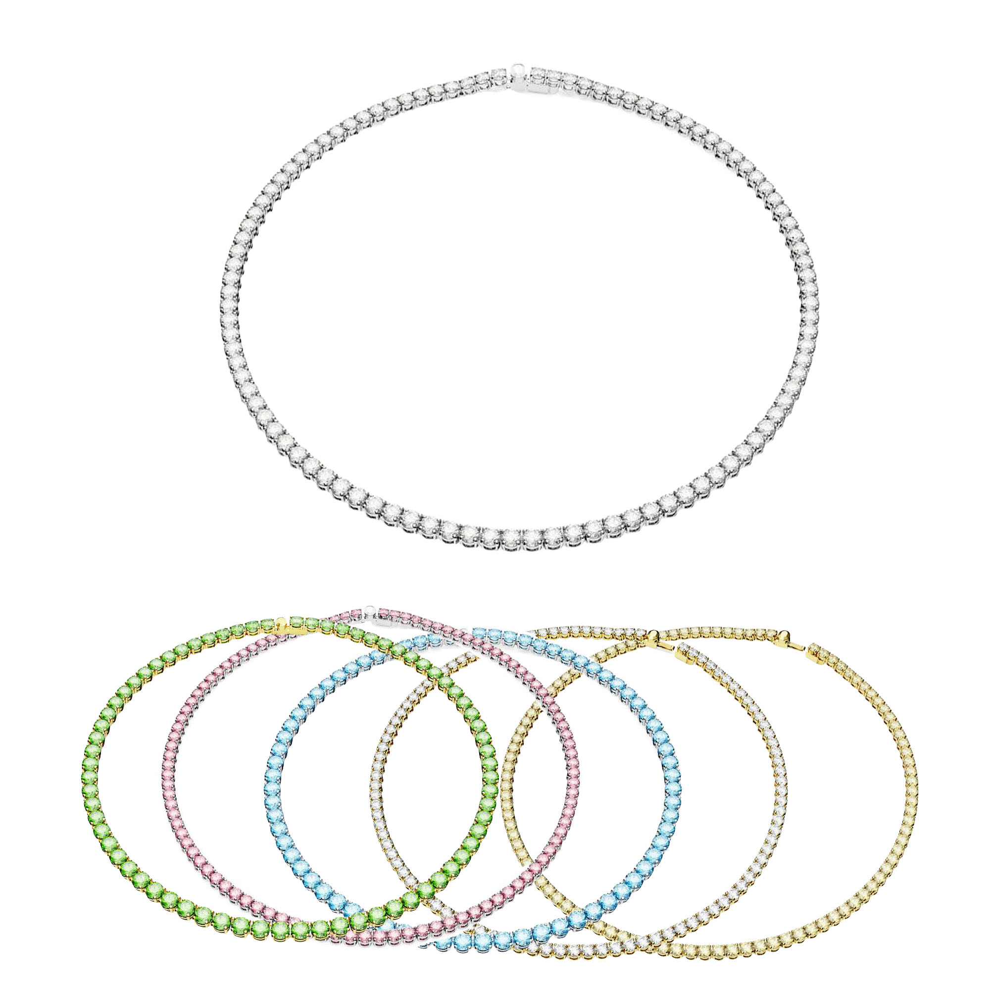 SVN009 Swarovski Crystal Matrix Tennis Rhodium Plated Necklace - ccfashionjewelry