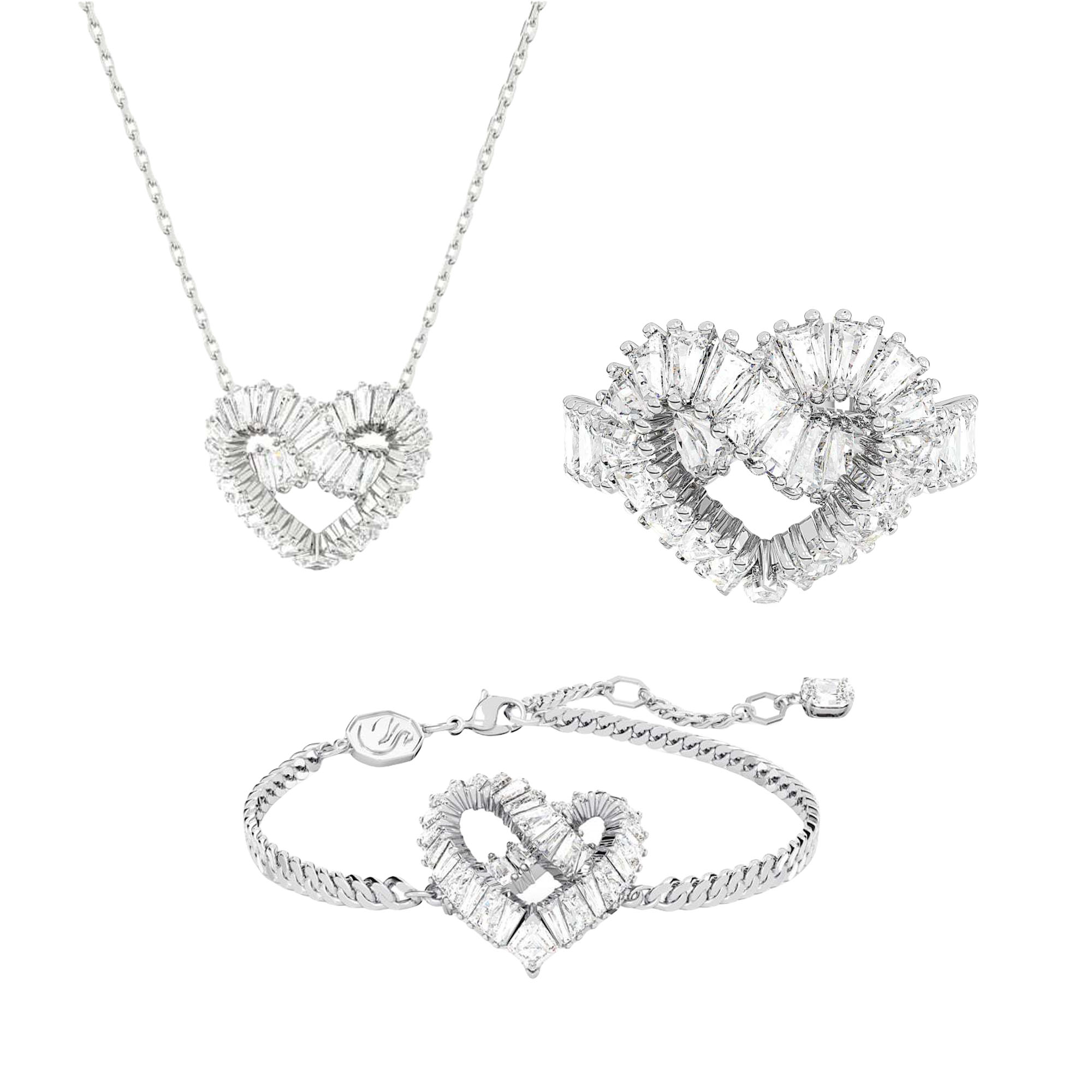 SVT019 Swarovski Matrix Heart necklace bracelet Ring jewelry set for women - ccfashionjewelry