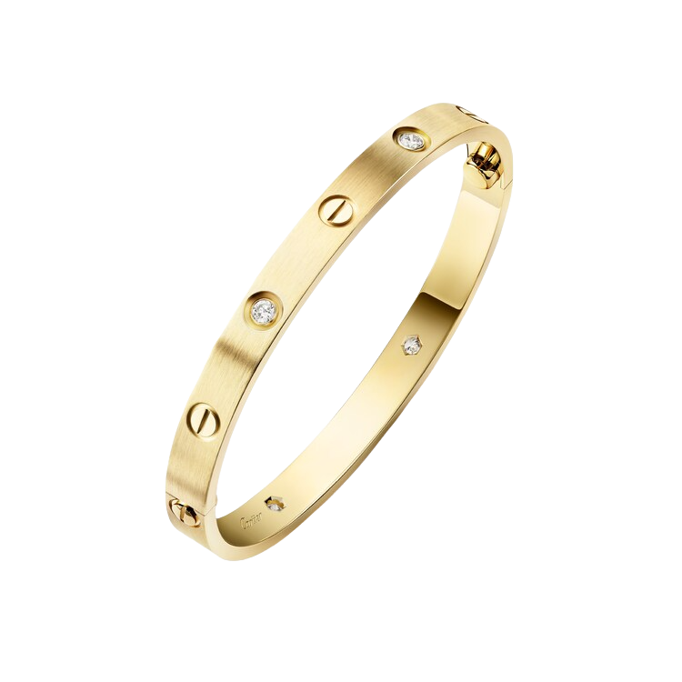CTSV028 18k Gold LOVE bracelet, classic model, brushed, 4 diamonds 6.1MM - ccjewelryacc