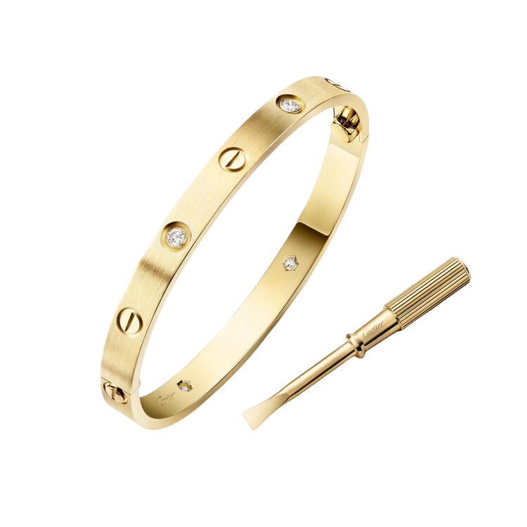 CTSV028 18k Gold LOVE bracelet, classic model, brushed, 4 diamonds 6.1MM - ccfashionjewelry