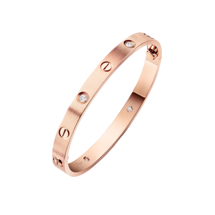 CTSV028 18k Gold LOVE bracelet, classic model, brushed, 4 diamonds 6.1MM - ccjewelryacc