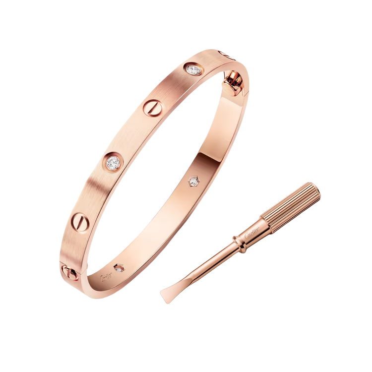 CTSV028 18k Gold LOVE bracelet, classic model, brushed, 4 diamonds 6.1MM - ccfashionjewelry